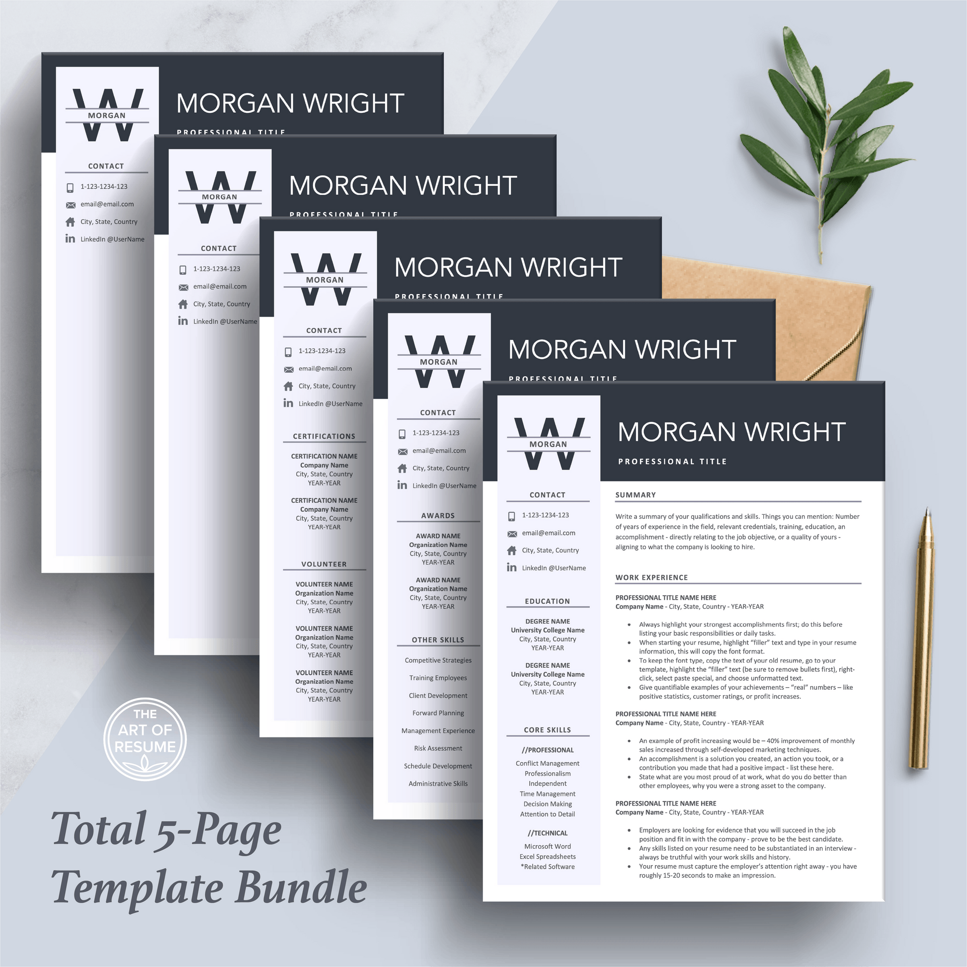 The Art of Resume Templates | Professional Simple Resume CV Design Bundle including matching cover letter and reference page