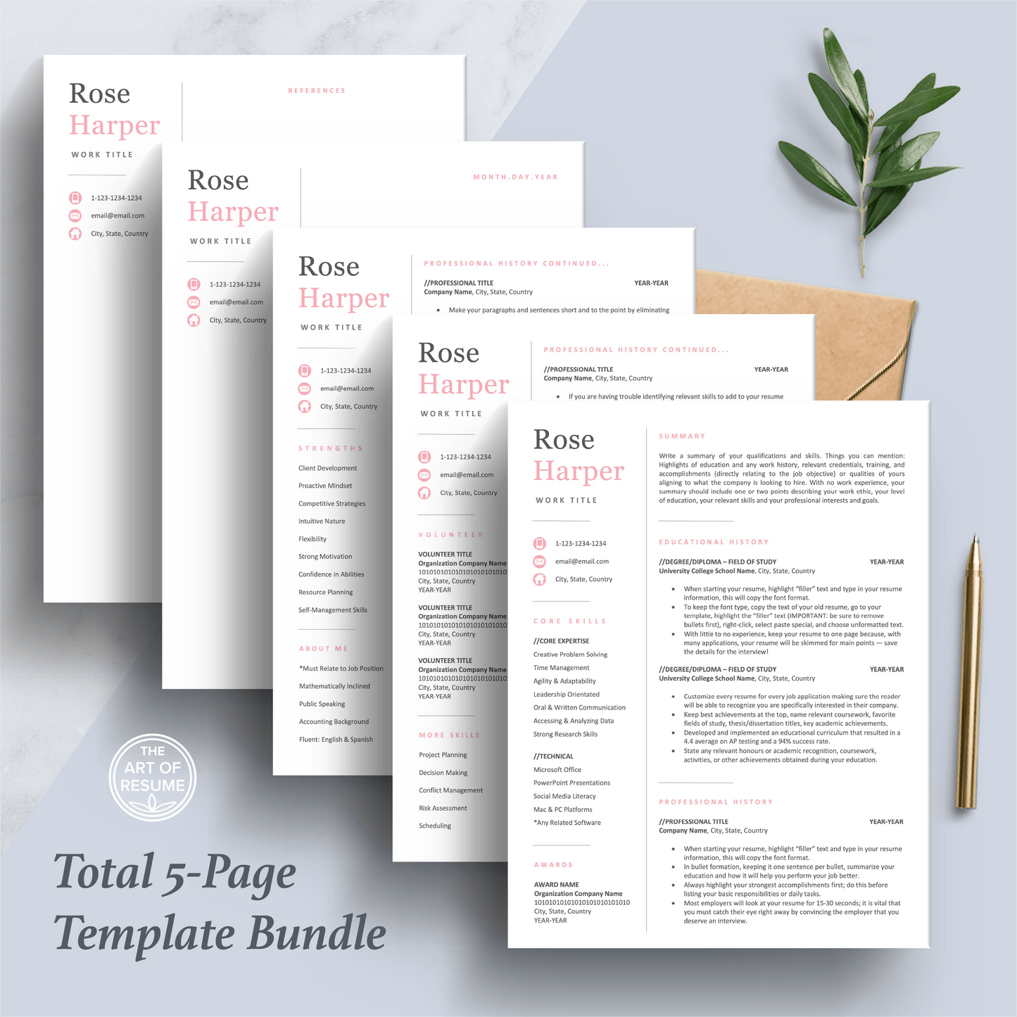 The Art of Resume Templates | Student Graduate Resume CV Design Bundle including matching cover letter and reference page