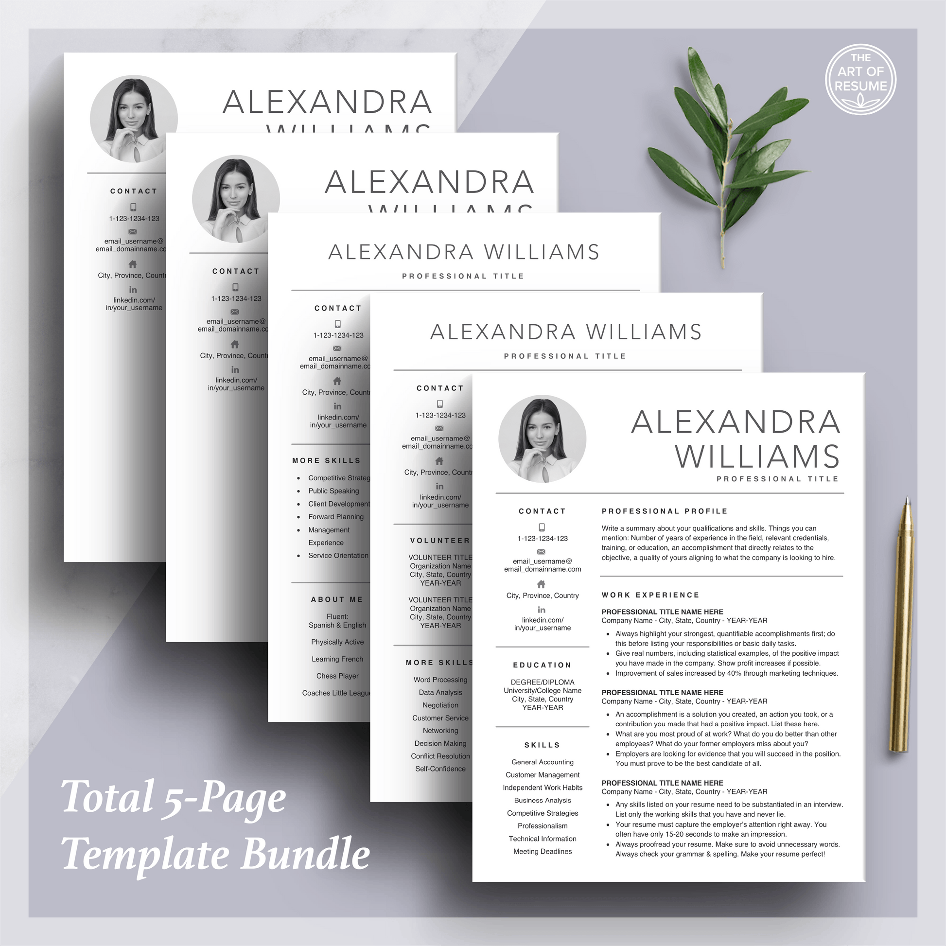 Professional Resume Template Design with Headshot Photo Insert - The Art of Resume