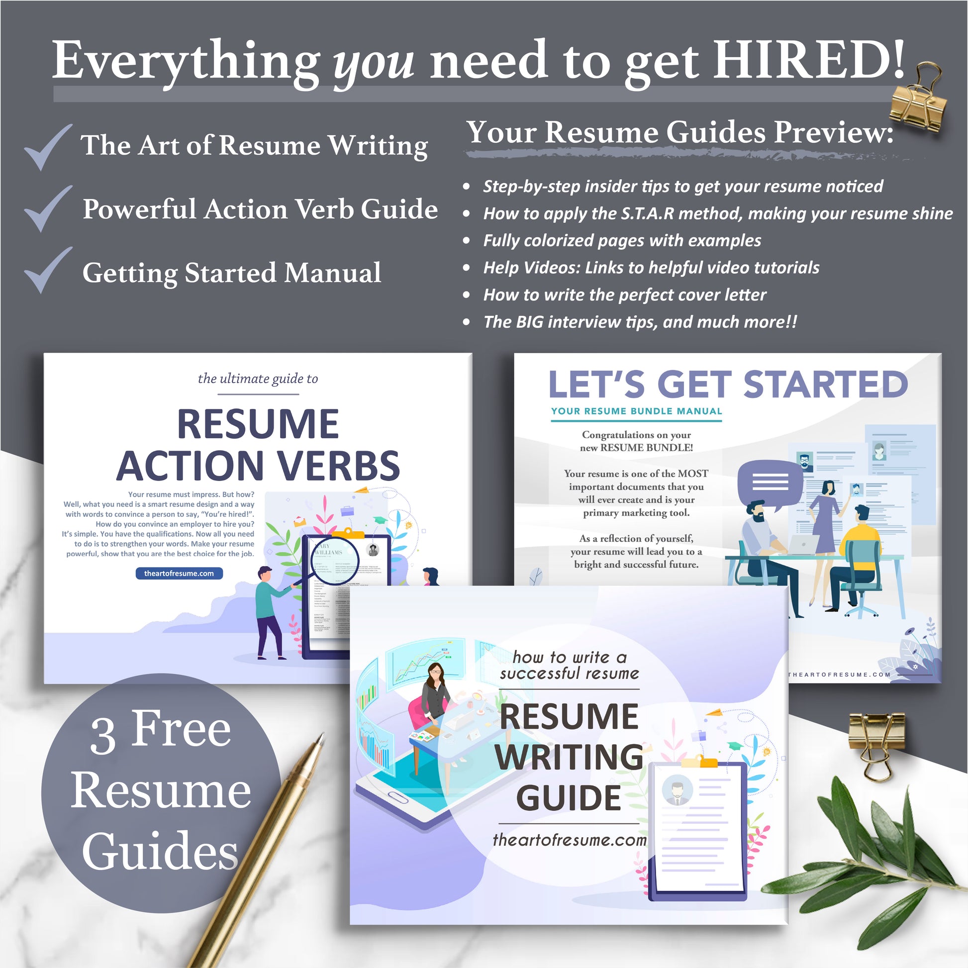 The Art of Resume Templates | Free Resume Writing Guide, Resume Action Verb guide, Resume Template Instructional Manual