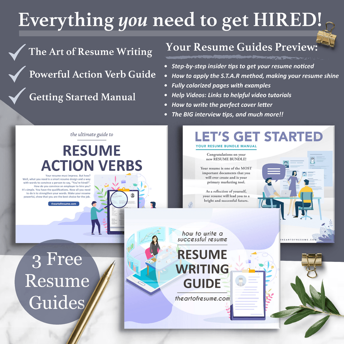 The Art of Resume Templates | Resume Maker Includes Free Resume Writing Guide, Resume Action Verb guide, Resume Template Instructional Manual