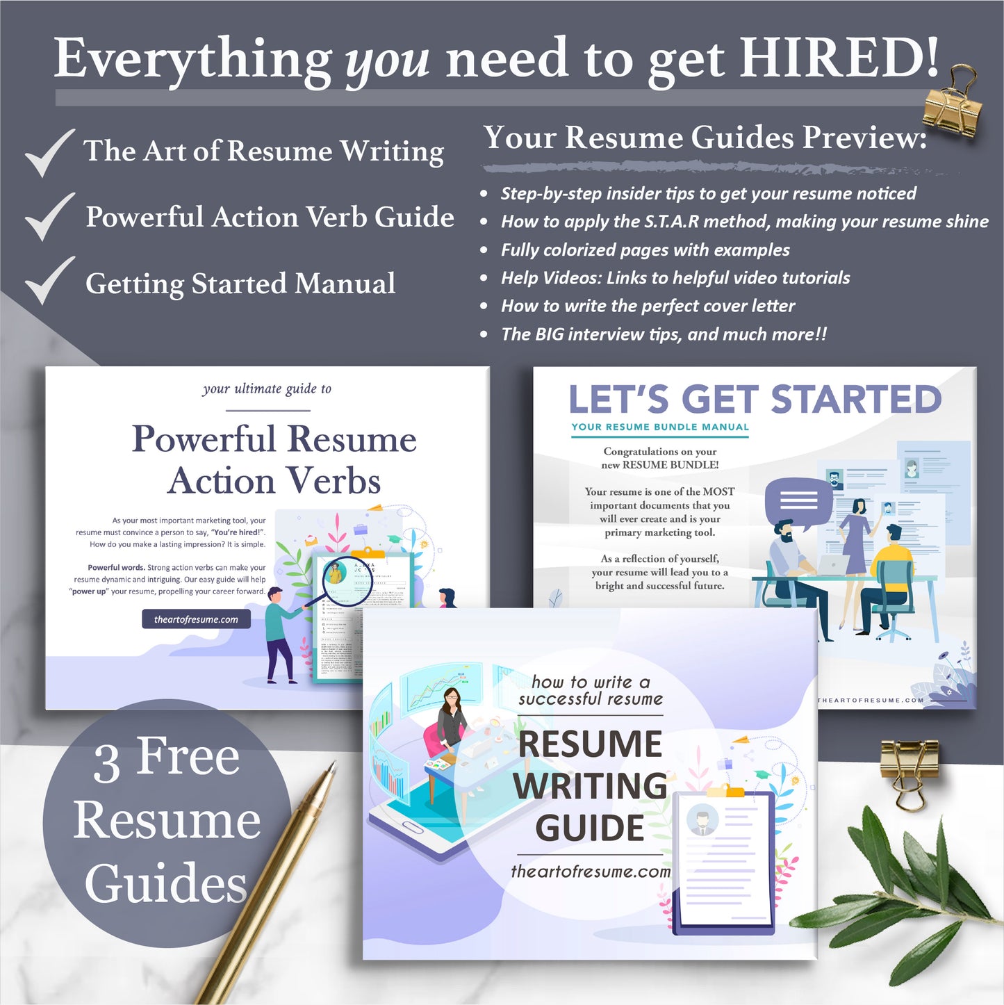 The Art of Resume Templates | Free Resume Writing Guide, Resume Action Verb guide, Resume Template Instructional Manual