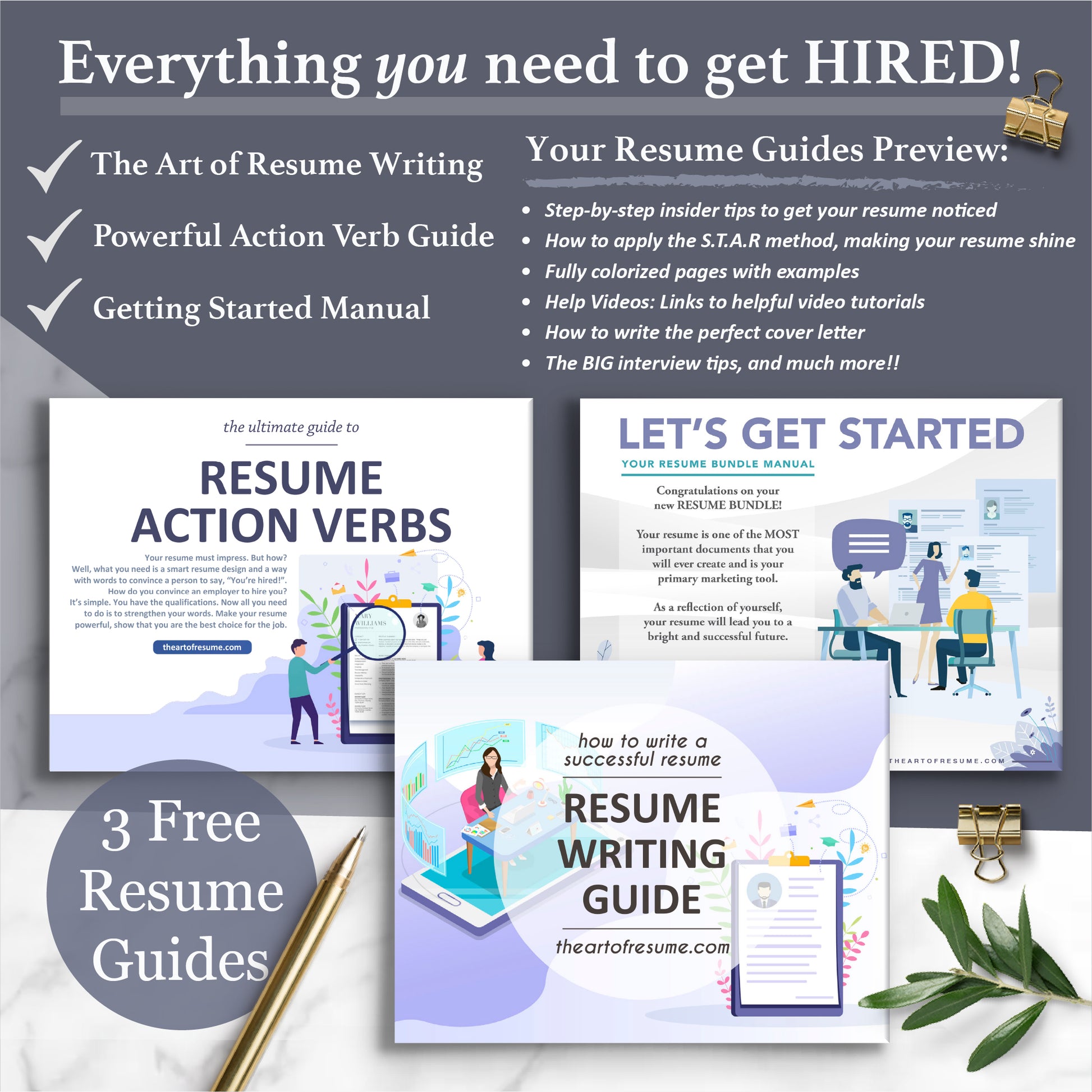 The Art of Resume Writing Guide, Resume Action Verb Guide, Resume Instructional Manual