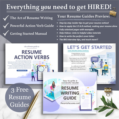 The Art of Resume Writing Guide, Resume Action Verb Guide, Resume Instructional Manual