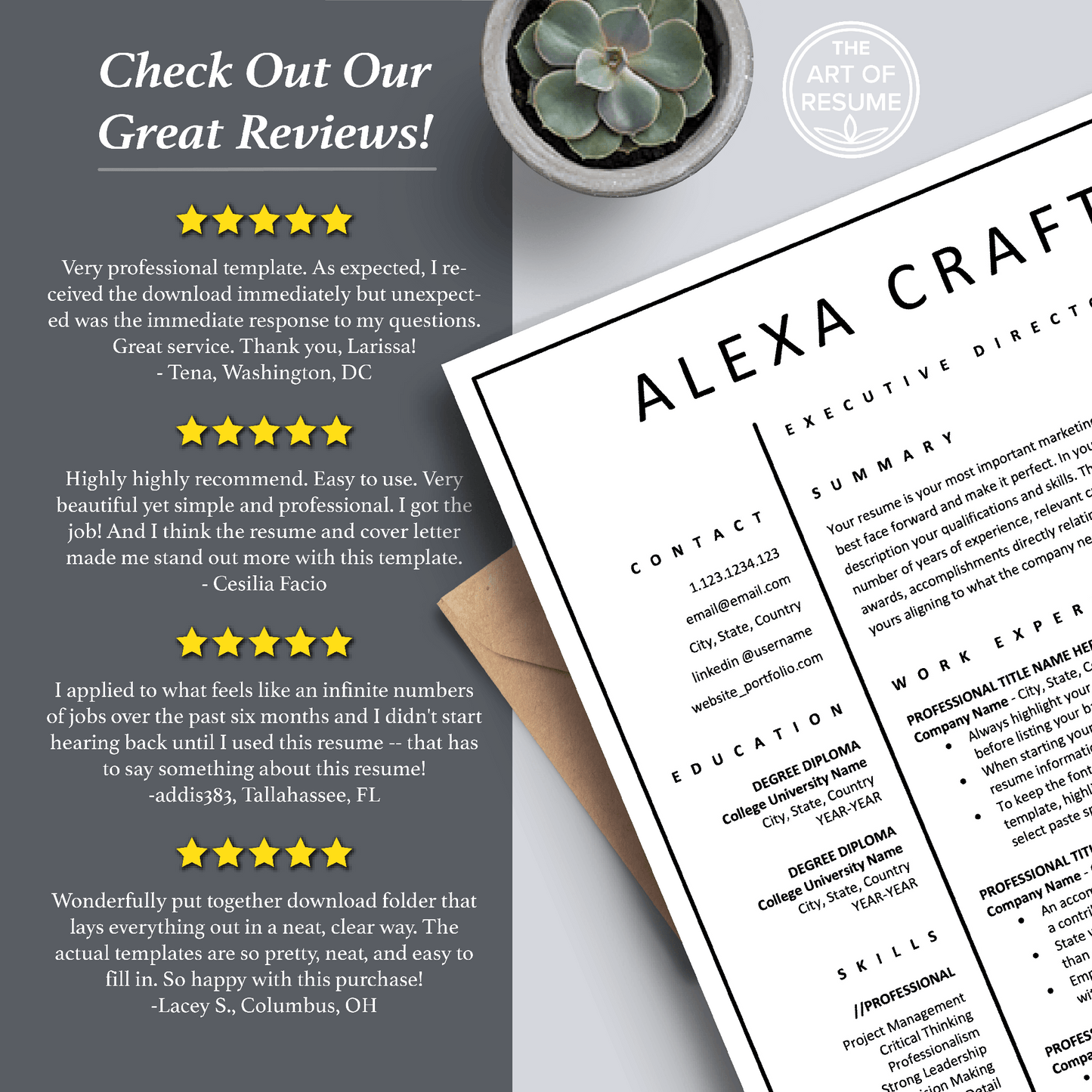 Professional Resume CV Templates 5-Star Reviews, CV Designs Instant Download