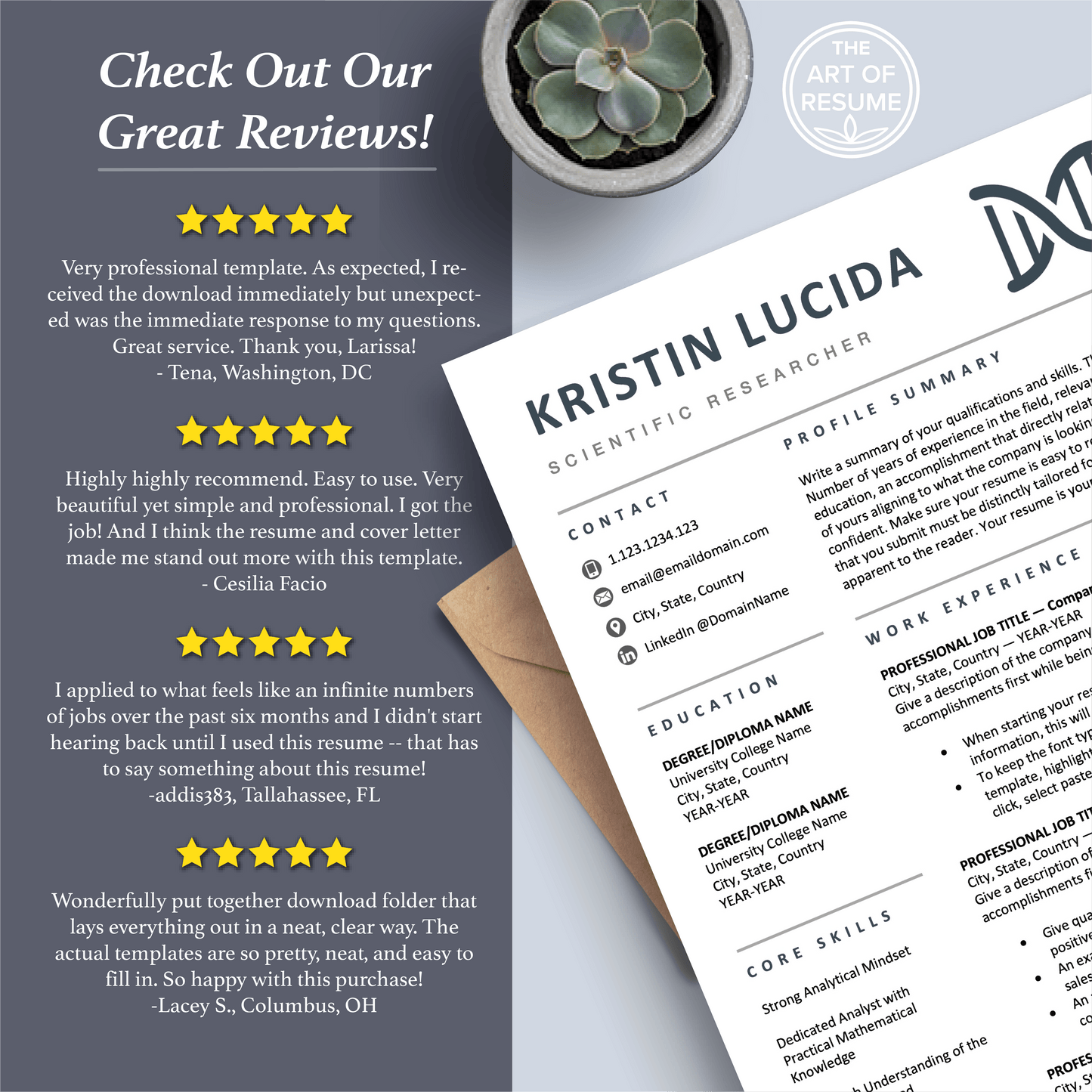 The Art of Resume Templates | Scientist, Biochemist, Lab Researcher, Student, Teacher DNA Helix Resume CV Templates Online 5-Star Reviews