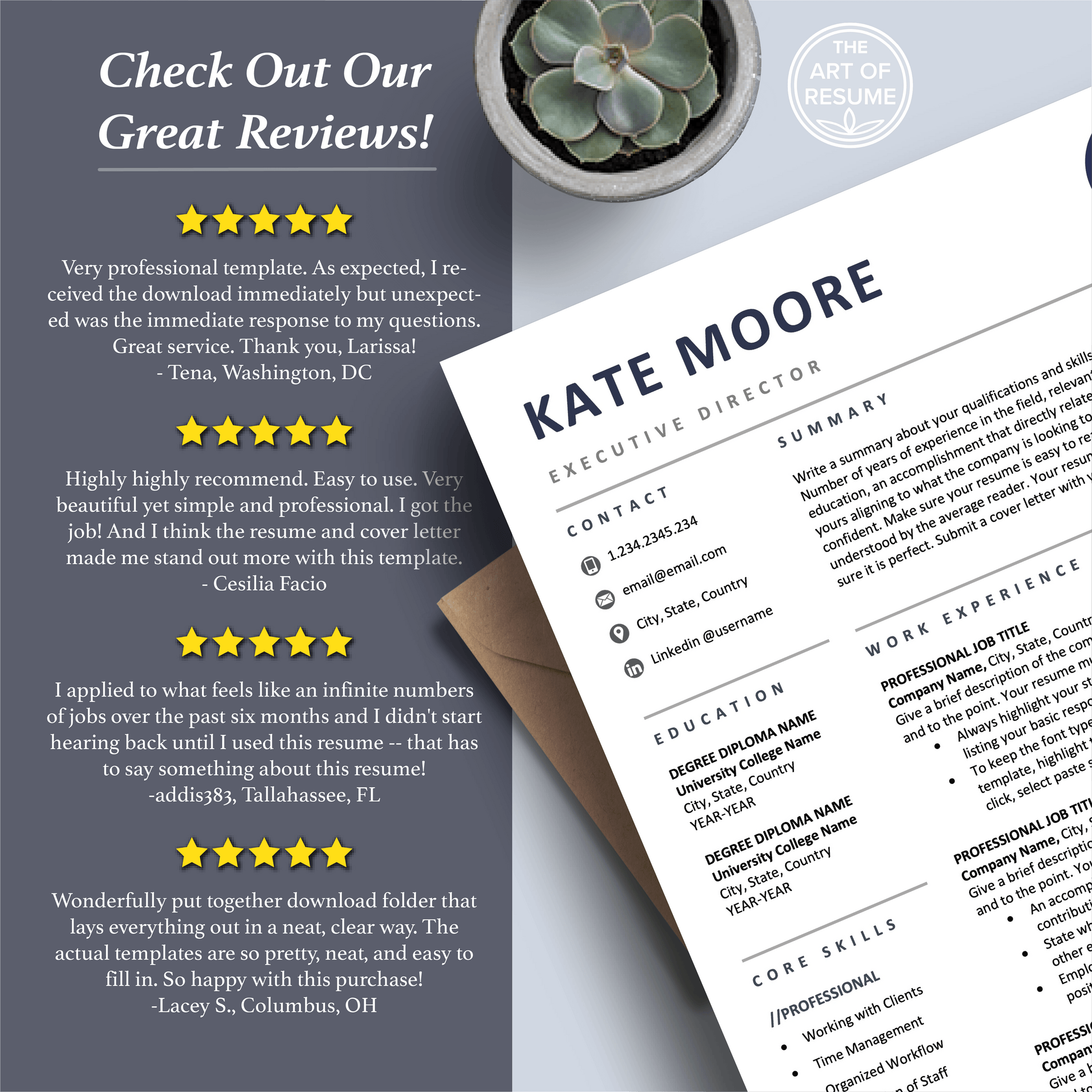 Professional Resume Template | Navy Blue CV Template Design - The Art of Resume