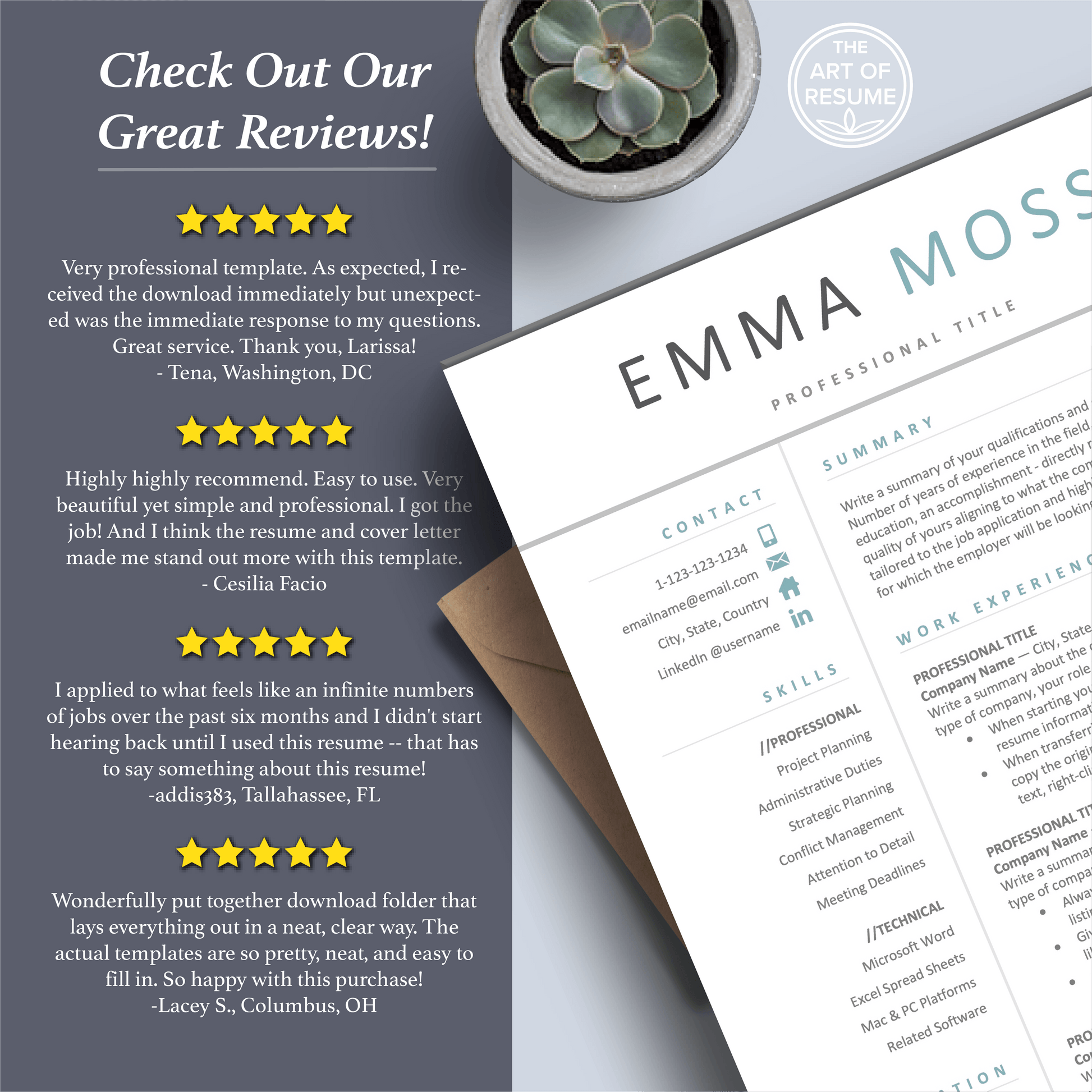 Professional Resume Designs | Matching Cover Letter | Free Resume Writing Guide - The Art of Resume
