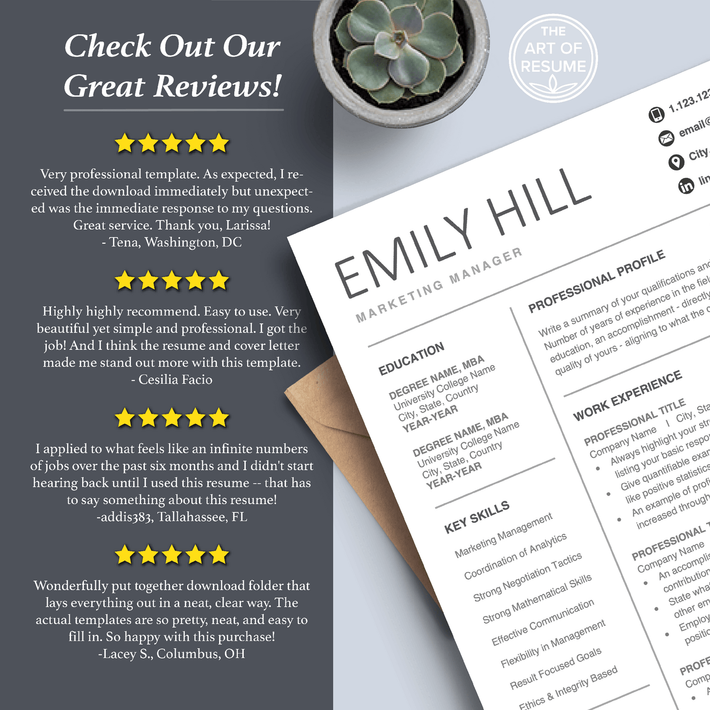 Professional Resume CV Templates 5-Star Reviews, CV Designs Instant Download