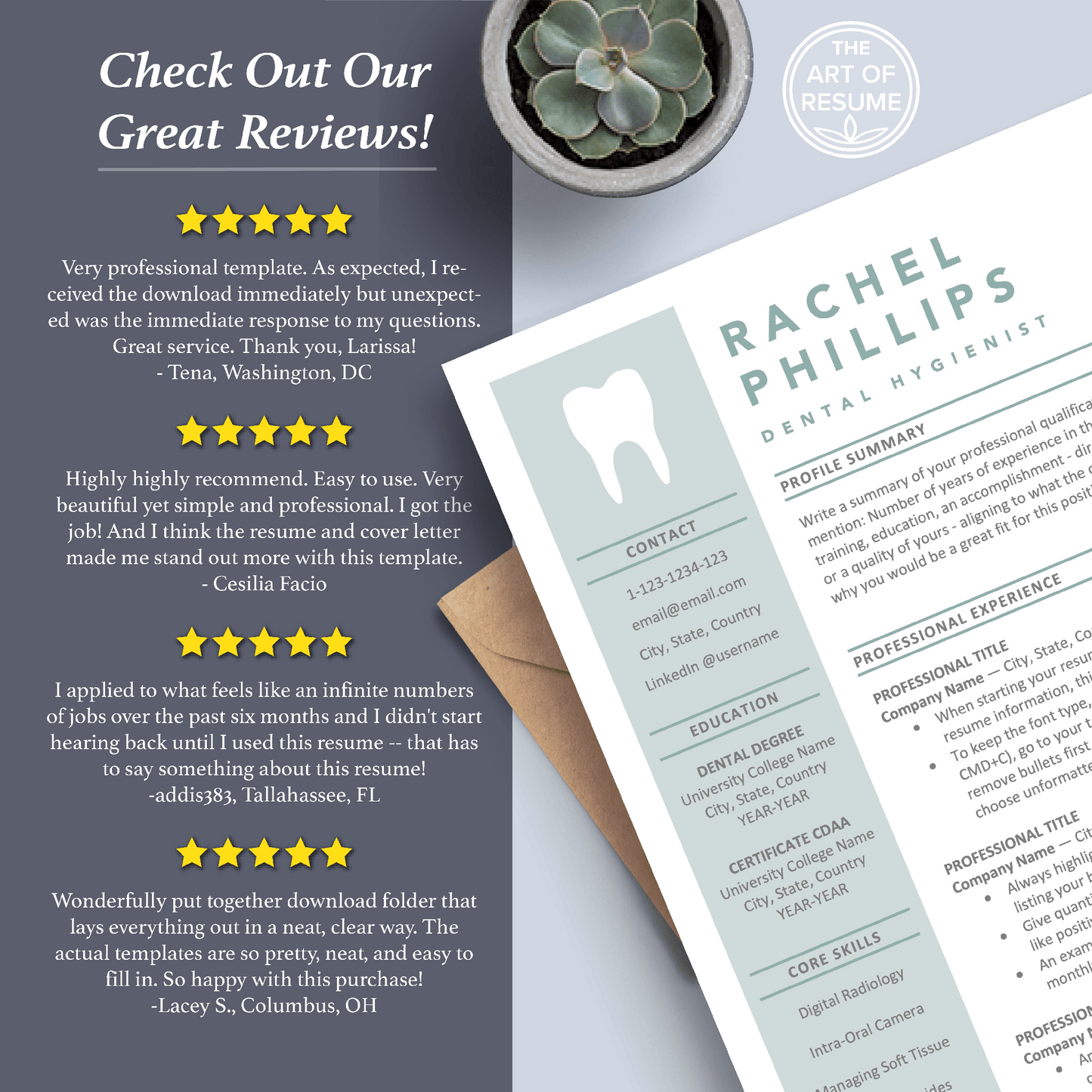 The Art of Resume Templates | Dentist, Hygienist, Dental Student, Assistant Resume CV Templates Online 5-Star Reviews