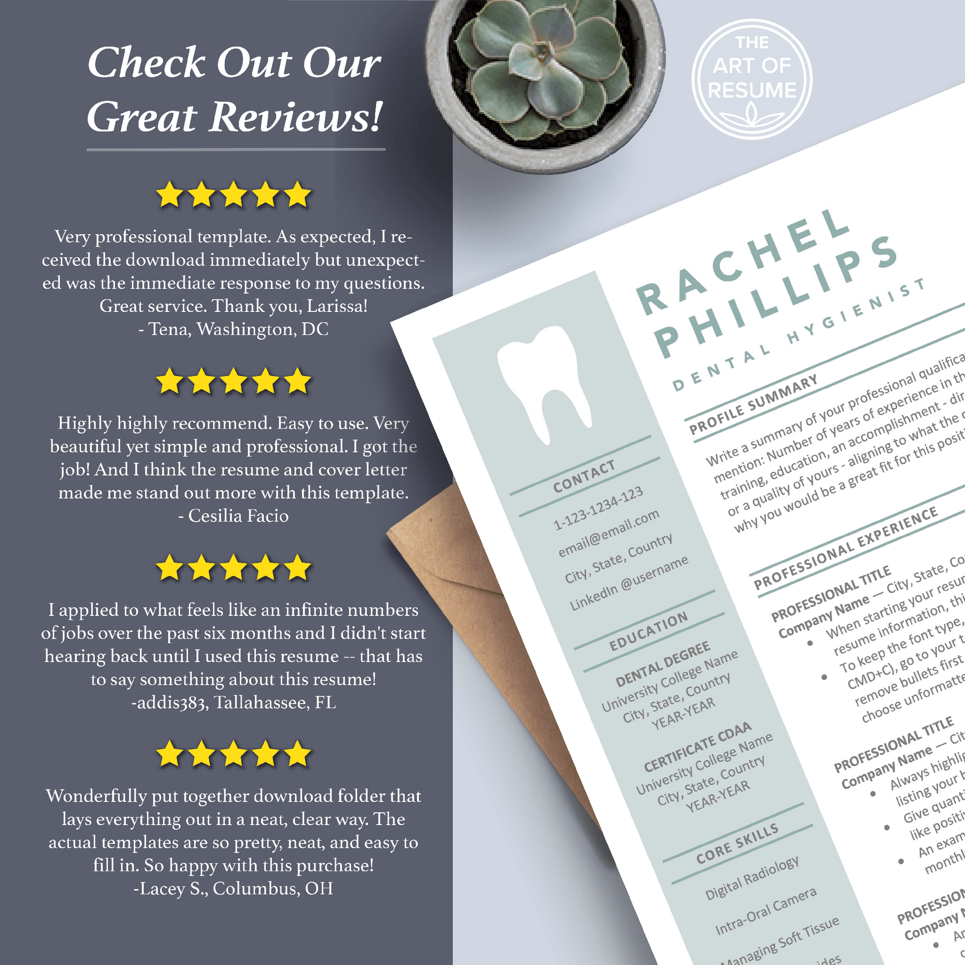 The Art of Resume Templates | Dentist, Hygienist, Dental Student, Assistant Resume CV Templates Online 5-Star Reviews