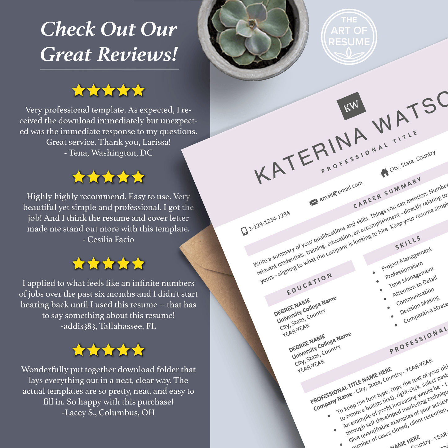 The Art of Resume Templates | Creative Rose Pink Resume CV Templates Online 5-Star Reviews