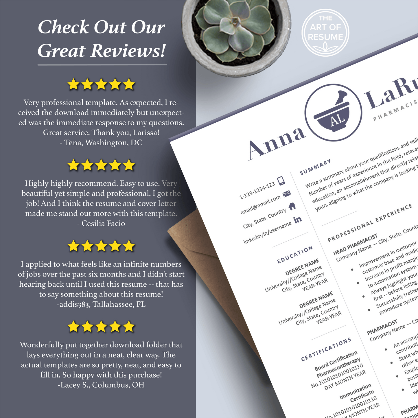 Pharmacist Resume Design | Pharmacy CV Template | Cover Letter - The Art of Resume