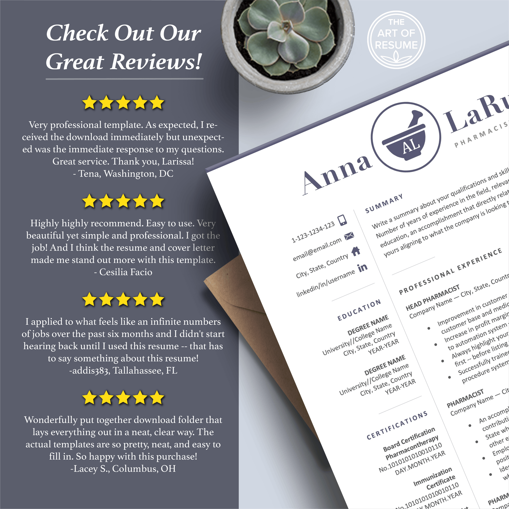 Pharmacist Resume Design | Pharmacy CV Template | Cover Letter - The Art of Resume