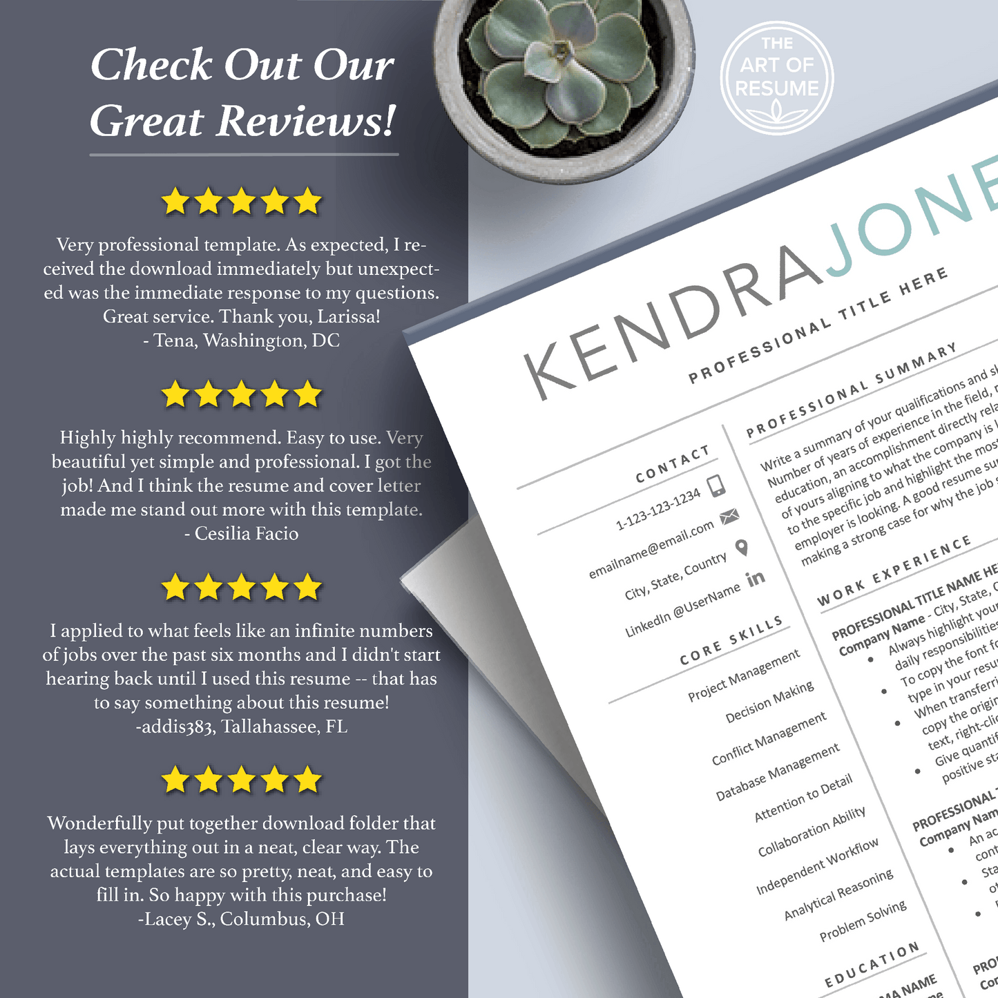 Modern Resume Template | Professional CV | Free Cover Letter - The Art of Resume