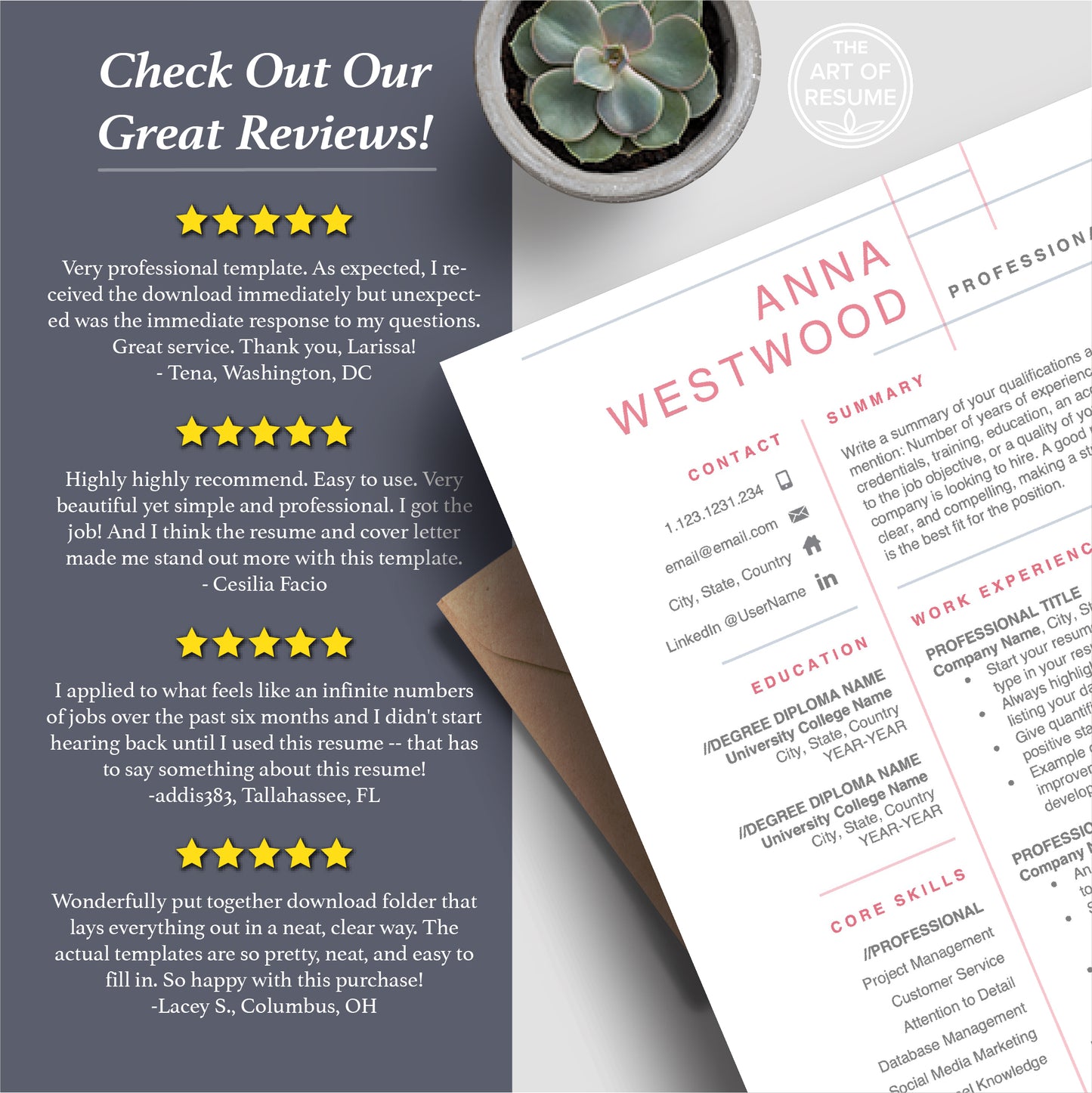 The Art of Resume | Professional Pink Resume Template Bundle | Best Resume Template Reviews Online