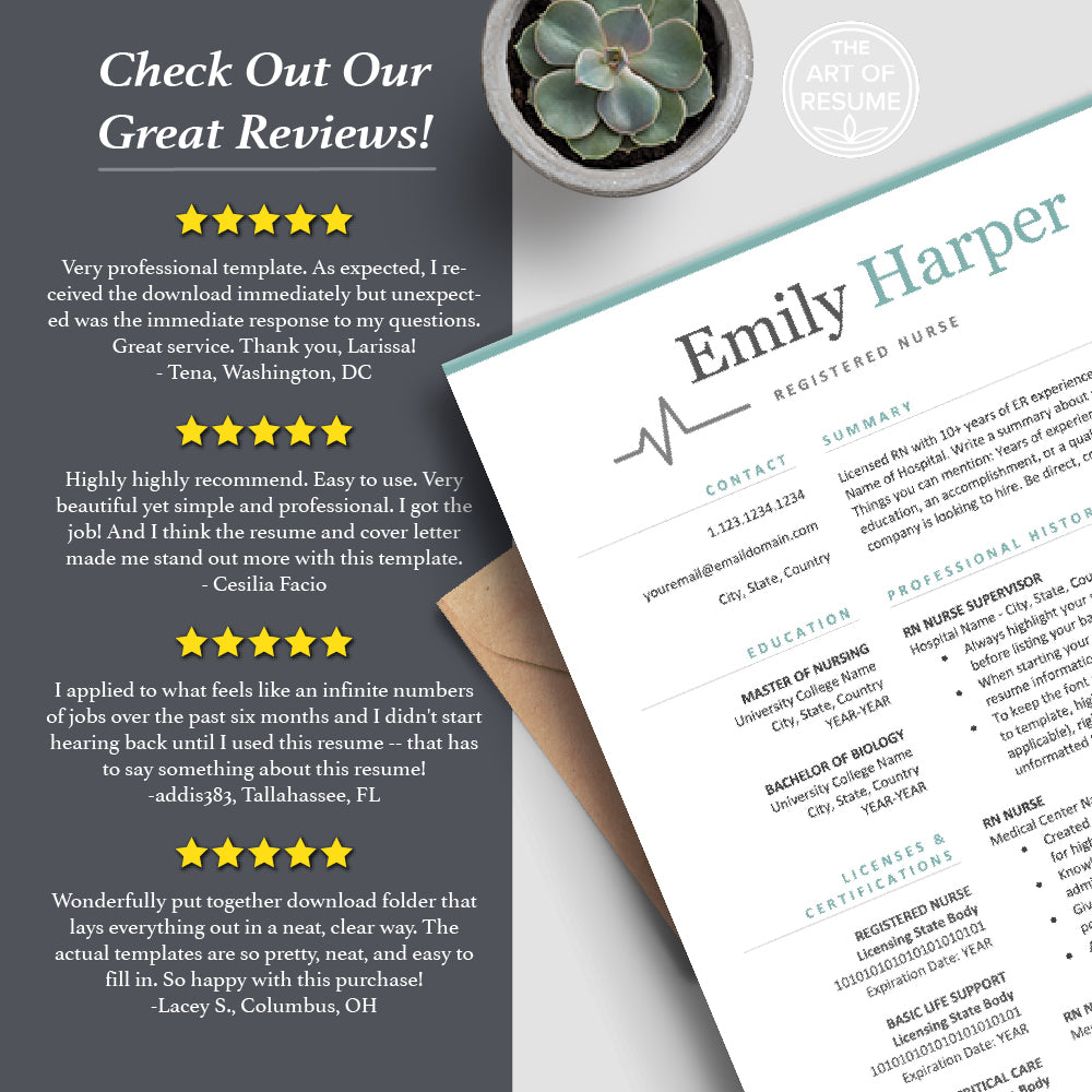 The Art of Resume | Medical Nurse Doctor Resume CV Template Maker Bundle 5 Star Best Reviews Online