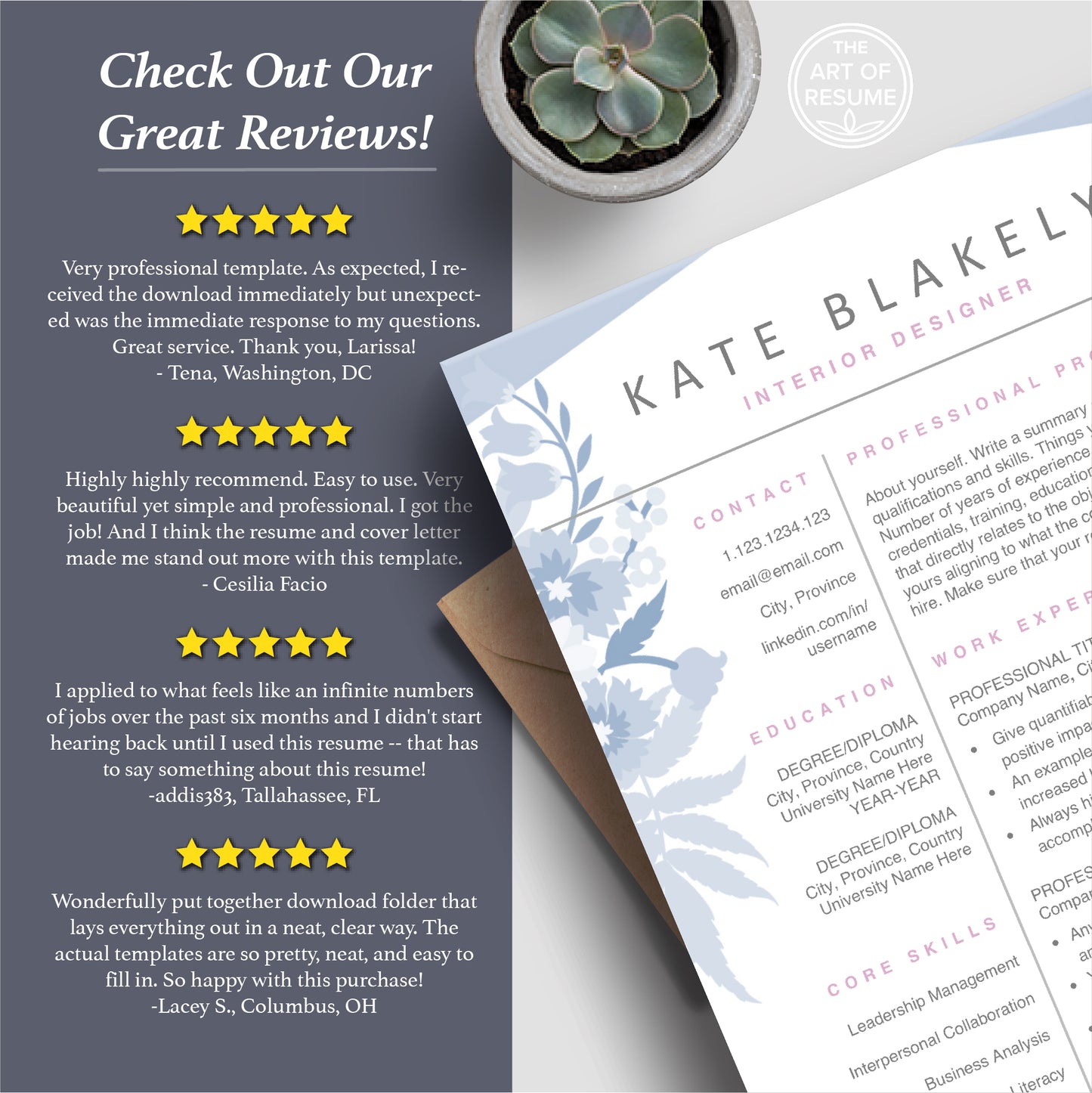 The Art of Resume | Blue Floral Resume Template Design Best Resume Reviews