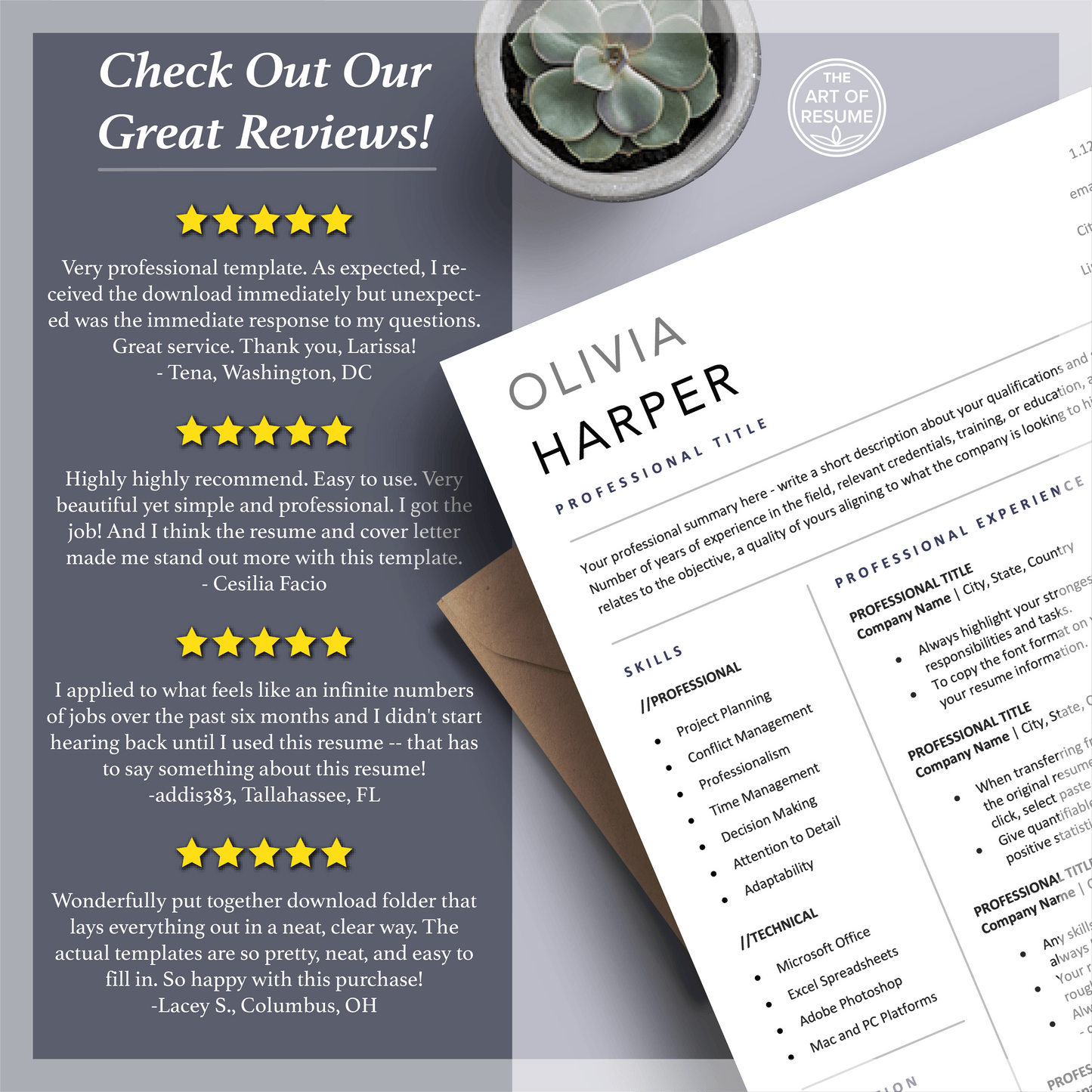 Executive Resume Template | Simple Professional CV Template | Free Cover Letter - The Art of Resume