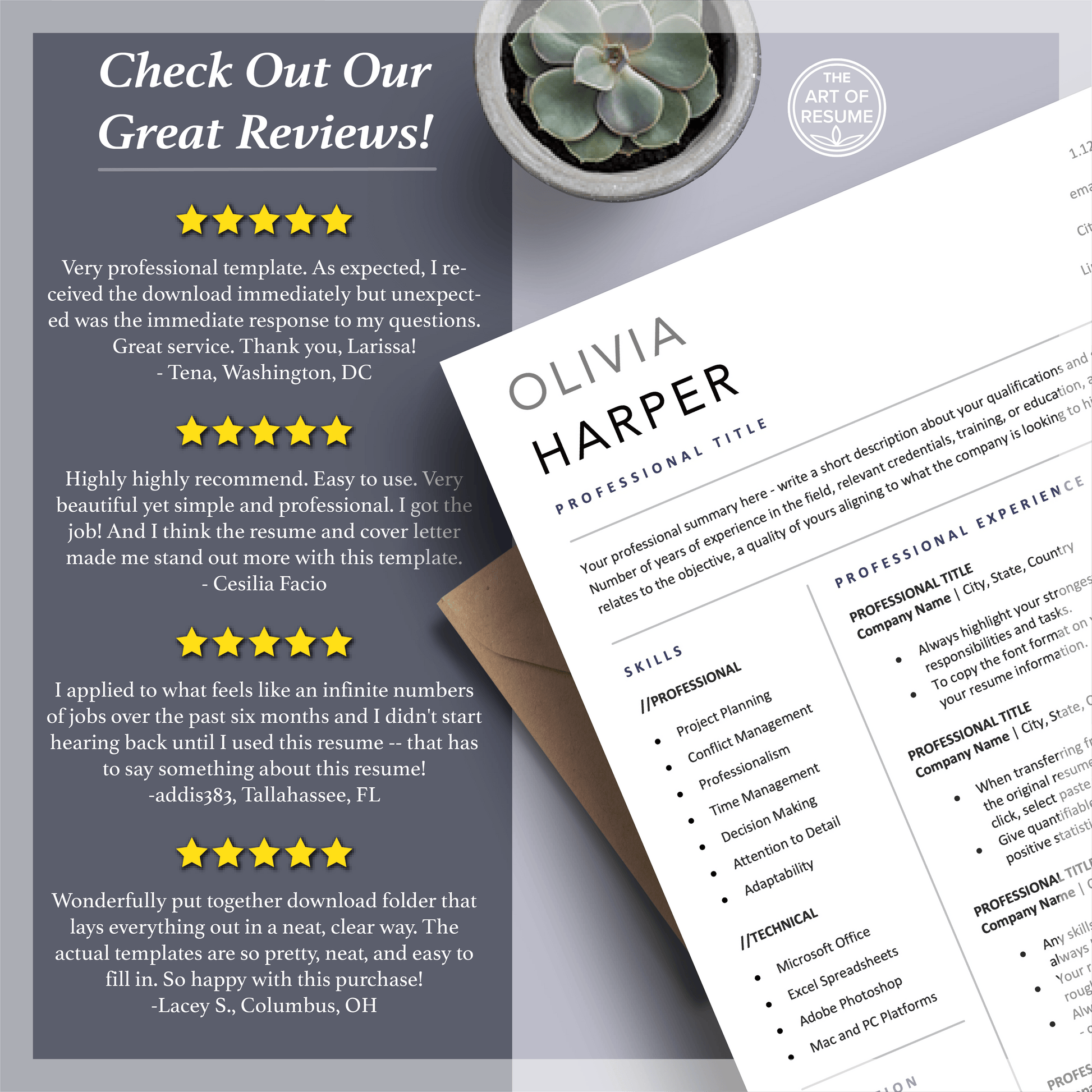 Executive Resume Template | Simple Professional CV Template | Free Cover Letter - The Art of Resume