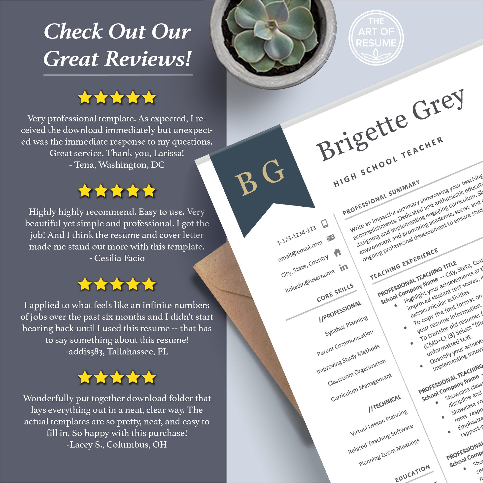 The Art of Resume Professional Navy Blue Teacher Resume Template Bundle | Best 5-Star Resume Template Reviews Online