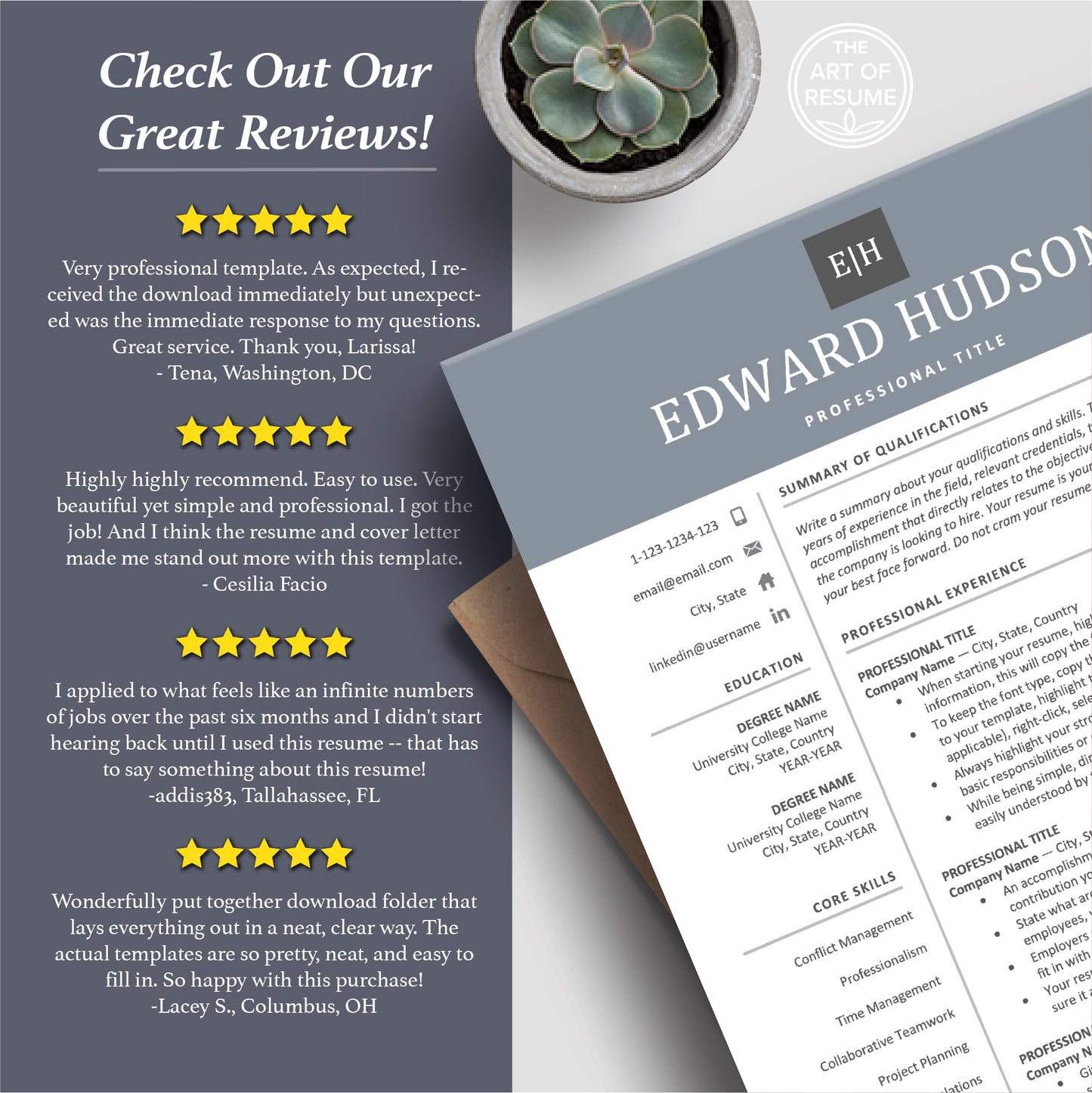 The Art of Resume Templates | Professional Professional Modern Blue Resume CV Templates Online 5-Star Reviews