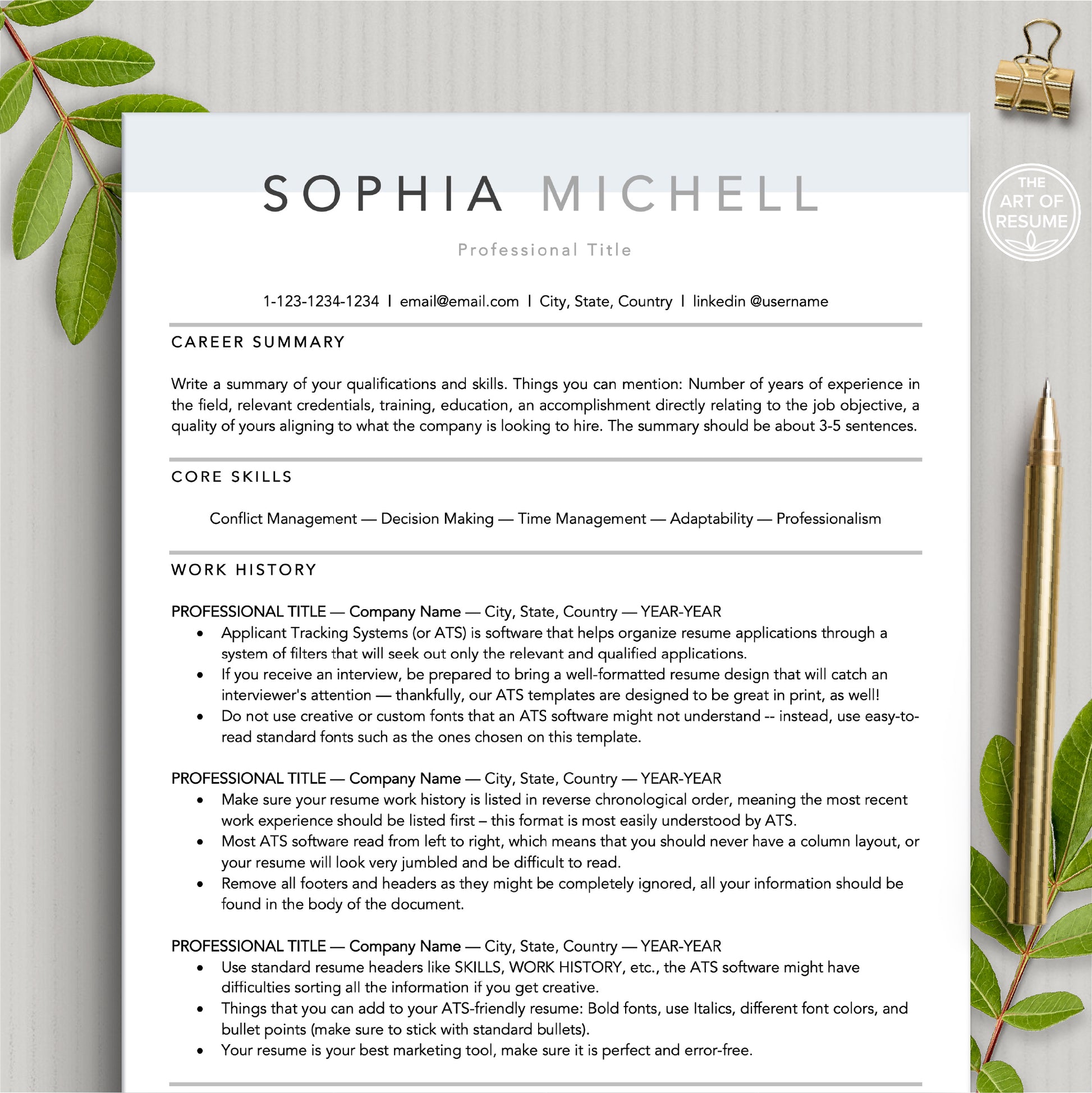 The Art of Resume Templates | Modern ATS-Friendly Professional Resume CV Design Template Bundle