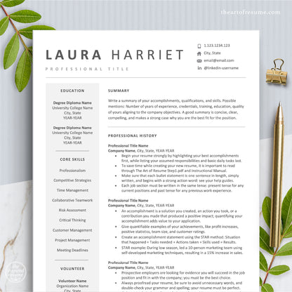 The Art of Resume Templates | Modern Professional Resume CV Design Template Bundle | Simple Clean Curriculum Vitae for any Career