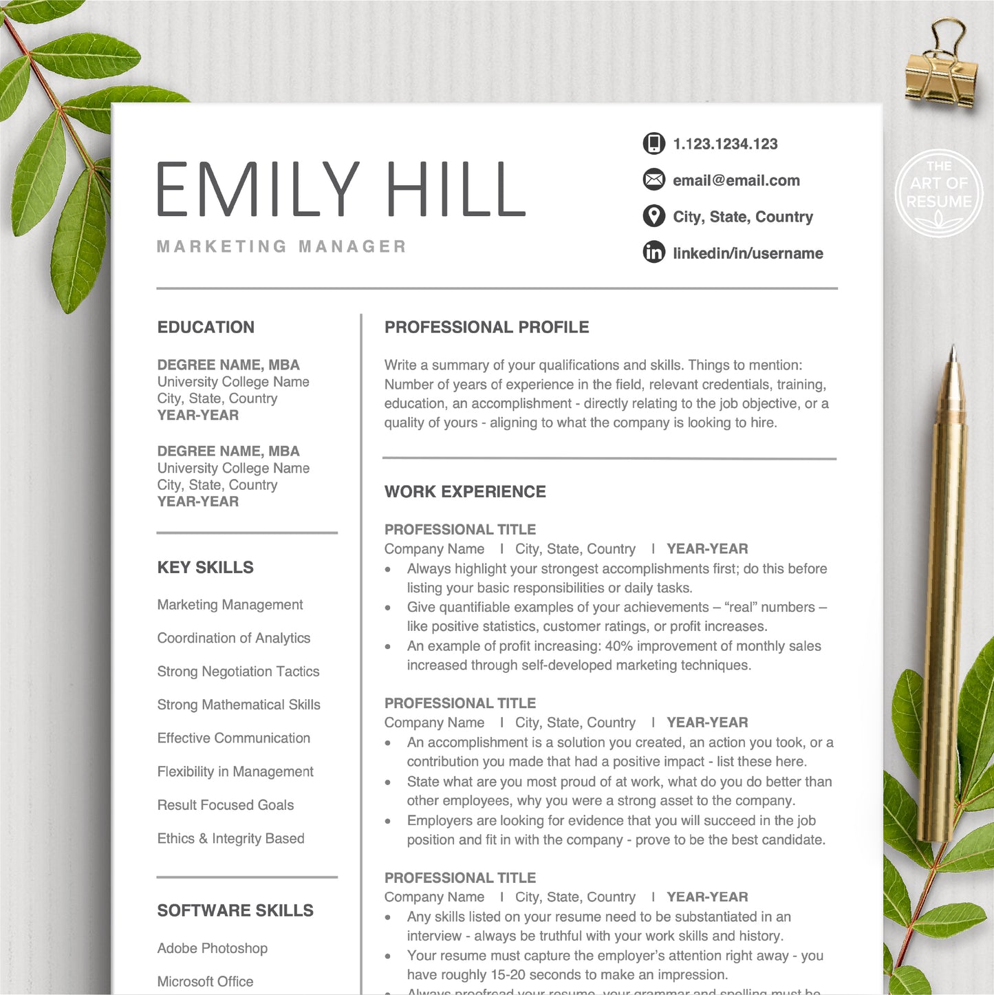 The Art of Resume, Professional Resume Template Design Page