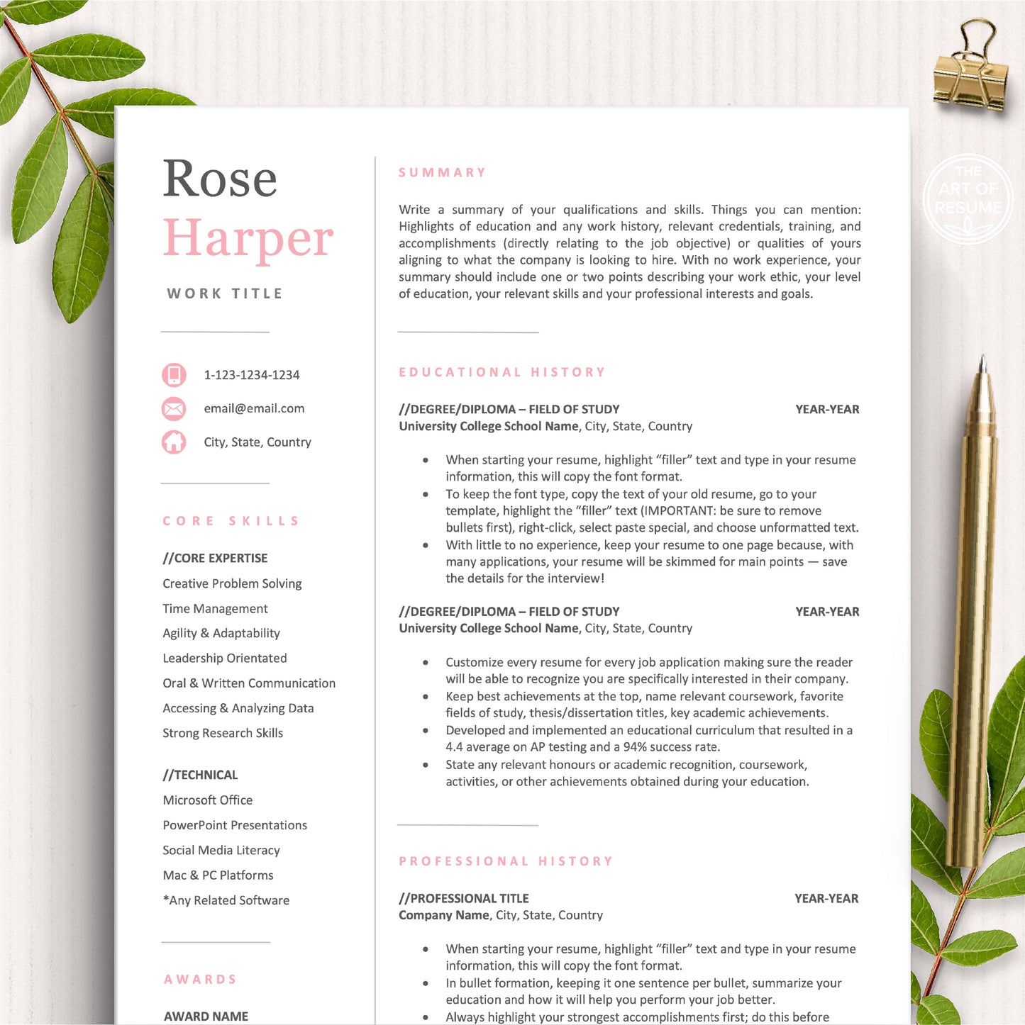 The Art of Resume Templates | Modern Pink Resume CV Design Template Bundle