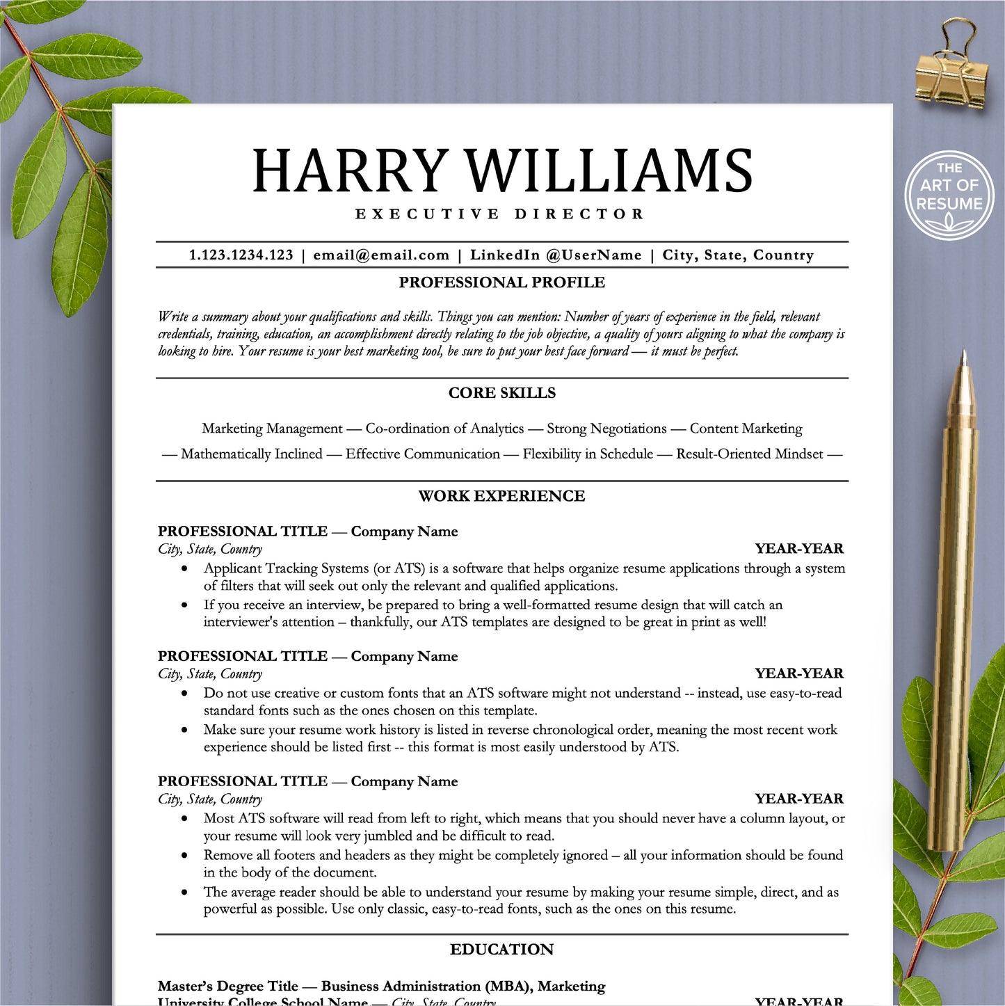 The Art of Resume Templates | Modern ATS-Friendly Professional Resume CV Design Template Bundle

