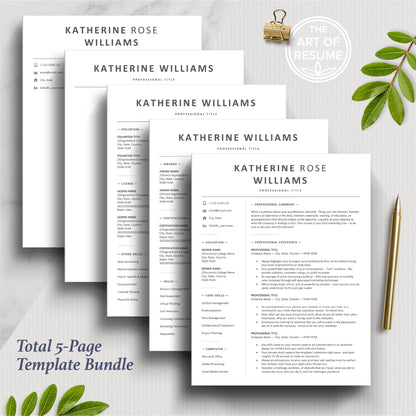 The Art of Resume Templates | Professional Simple Resume CV Design Bundle including matching cover letter and reference page