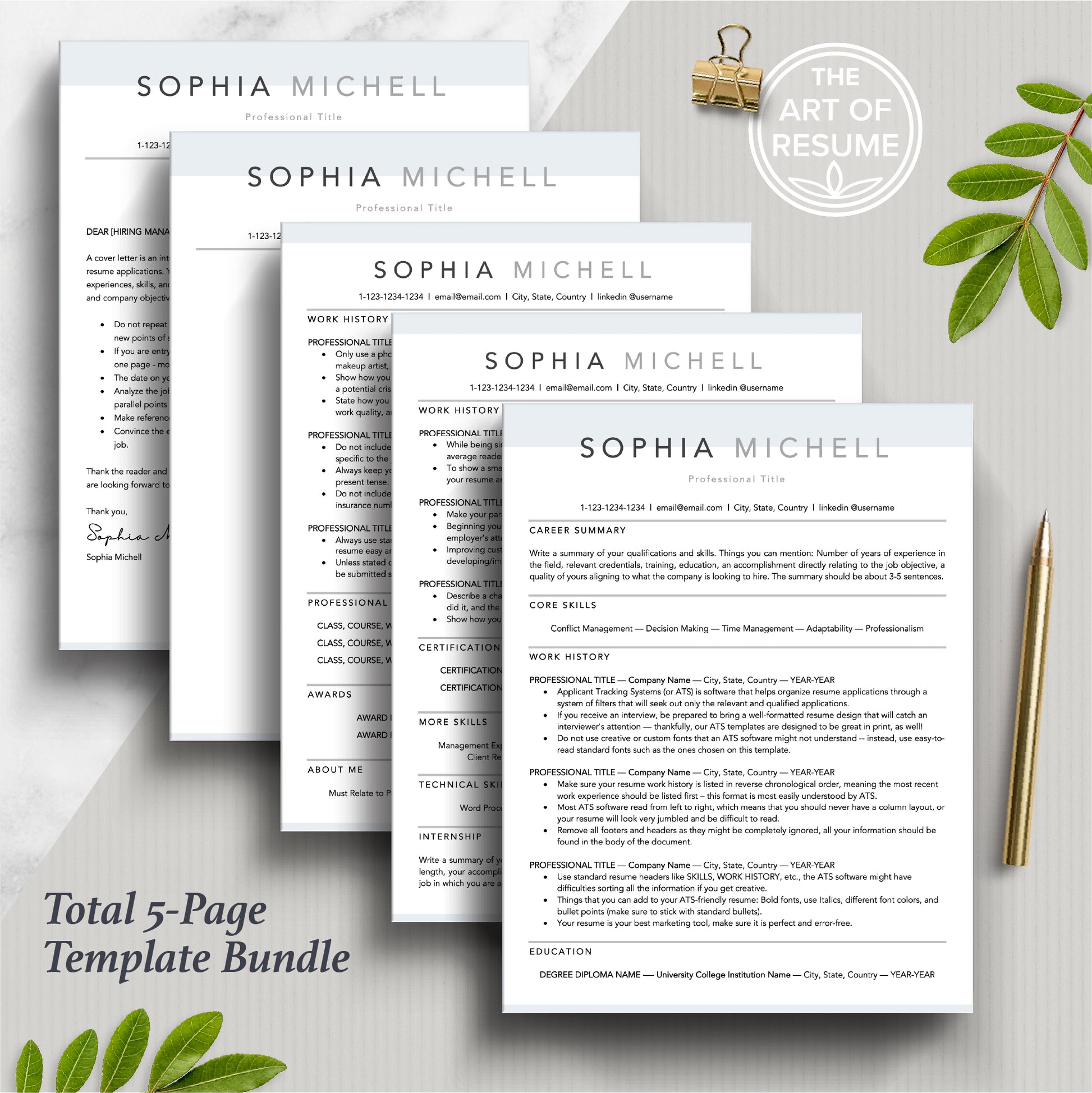The Art of Resume Templates | ATS Simple Resume CV Design Bundle including matching cover letter and reference page