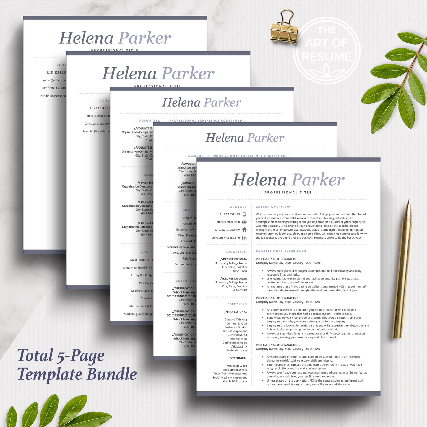 The Art of Resume Templates | Simple Resume CV Design Bundle including matching cover letter and reference page
