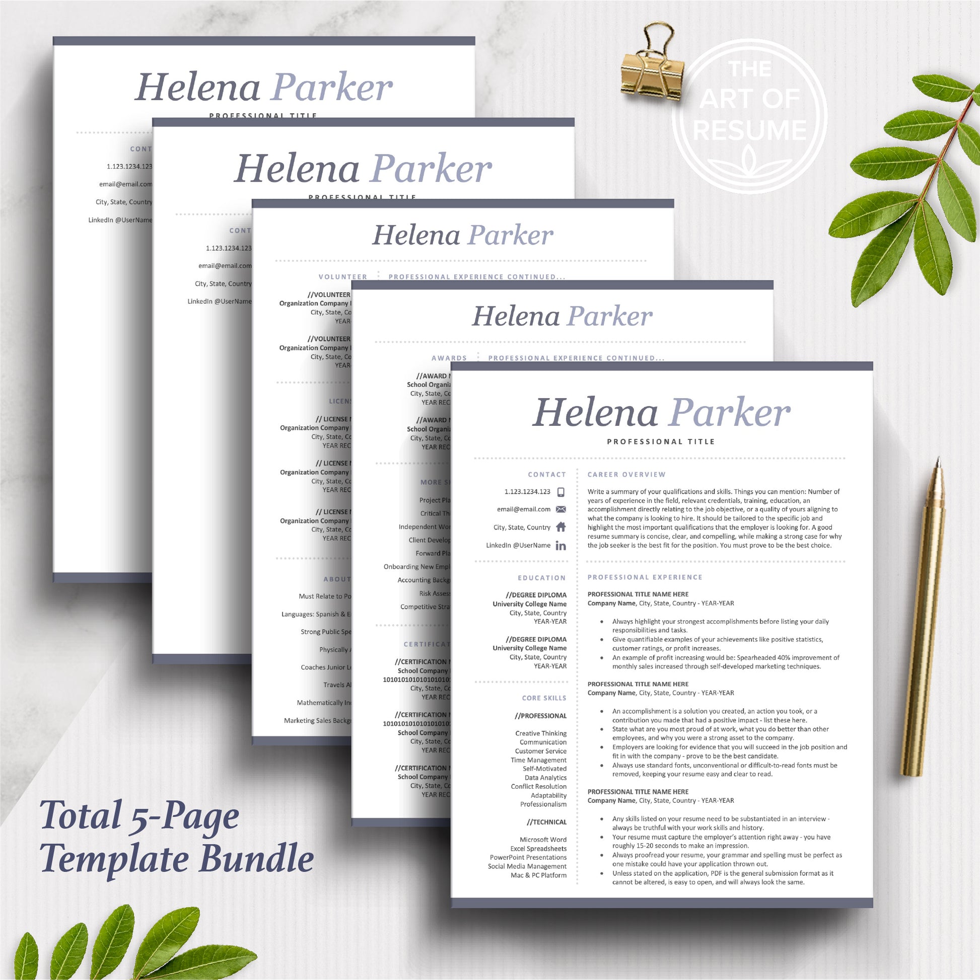 The Art of Resume Templates | Simple Resume CV Design Bundle including matching cover letter and reference page

