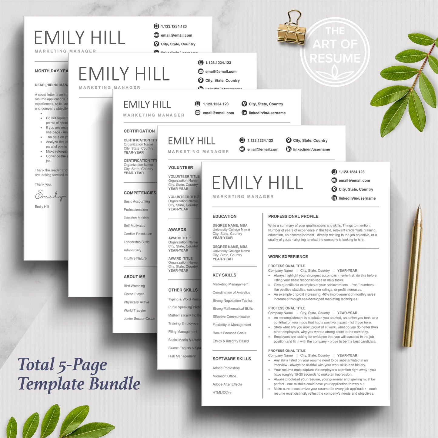 The Art of Resume, 5-Page Executive Professional Resume Template Design Page for any career
