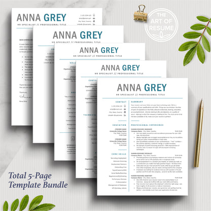 The Art of Resume Template Designs |  5 page resume template design for any career, blue and white curriculum vitae