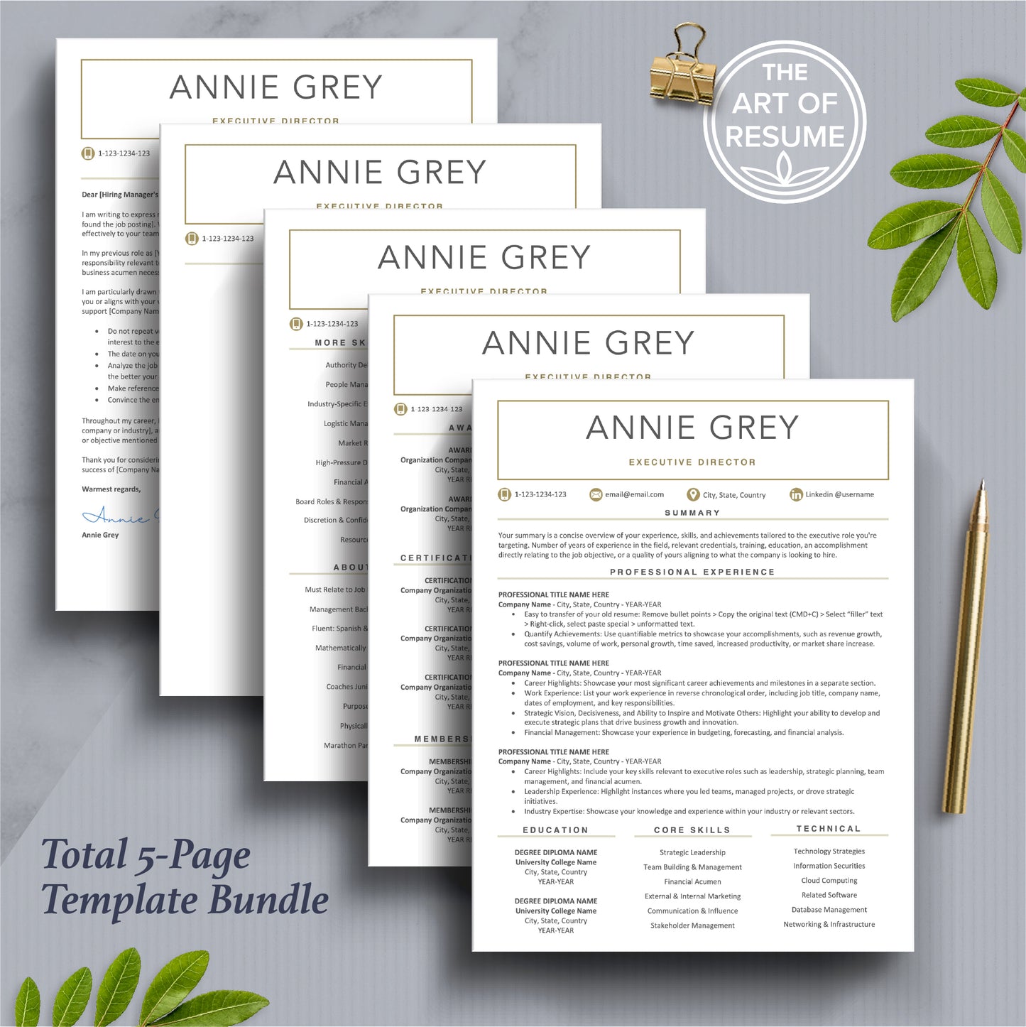 Executive Resume Design | Curriculum Vitae for Career (Free Cover Letter)(Multi-Pages) - The Art of Resume