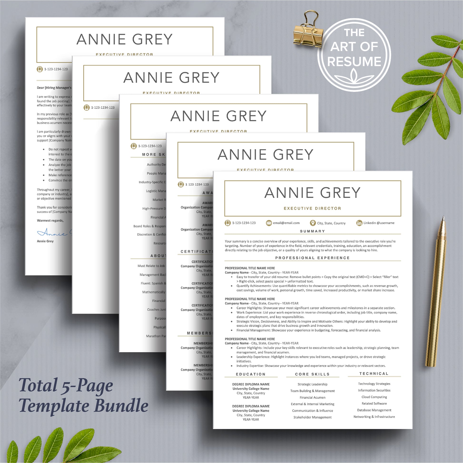 Executive Resume Design | Curriculum Vitae for Career (Free Cover Letter)(Multi-Pages) - The Art of Resume