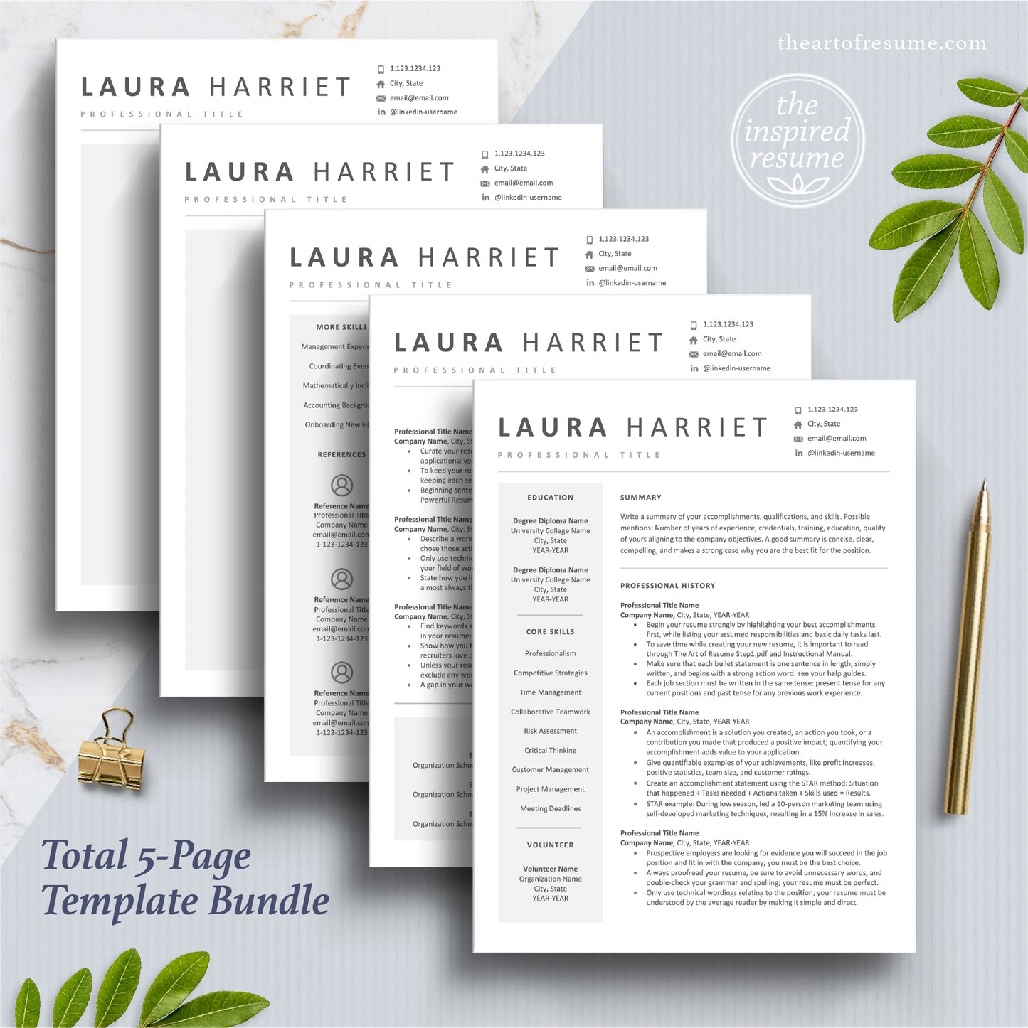 The Art of Resume Templates | Simple Resume CV Design Bundle including matching cover letter and reference page
