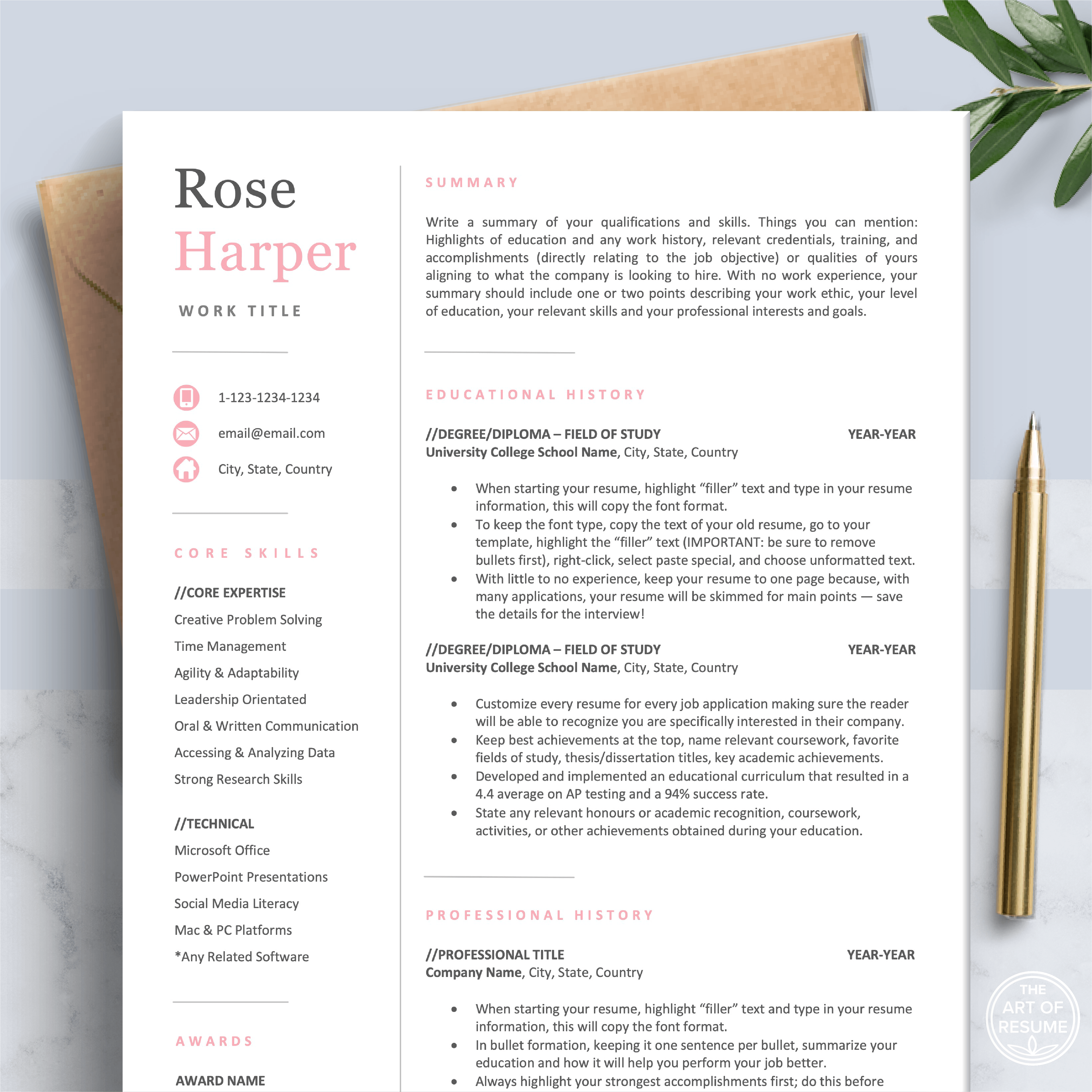 Student Resume Template Bundle | Cover Letter Template – The Art of Resume