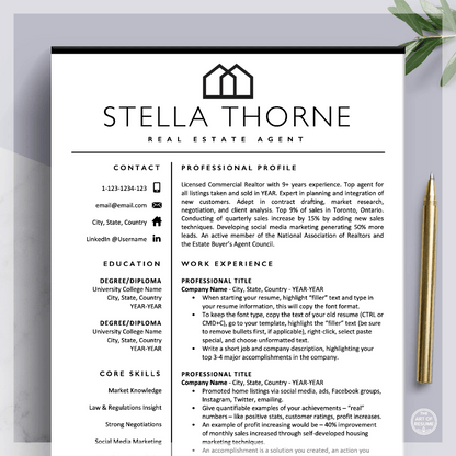 Realtor Resume CV Template | Real Estate Agent Resume | Cover Letter - The Art of Resume
