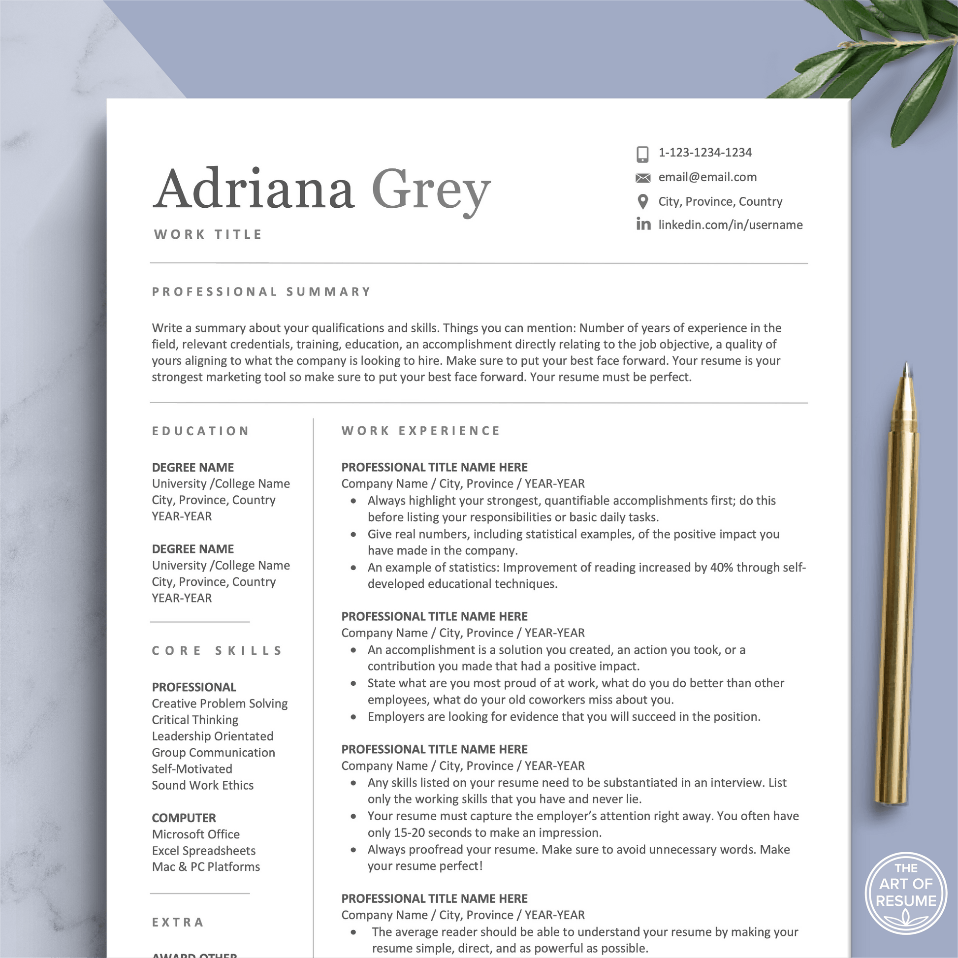 The Art of Resume Templates | Simple resume cv design template builder maker, instant download curriculum vitae for Apple Pages, Microsoft Word, Mac, PC