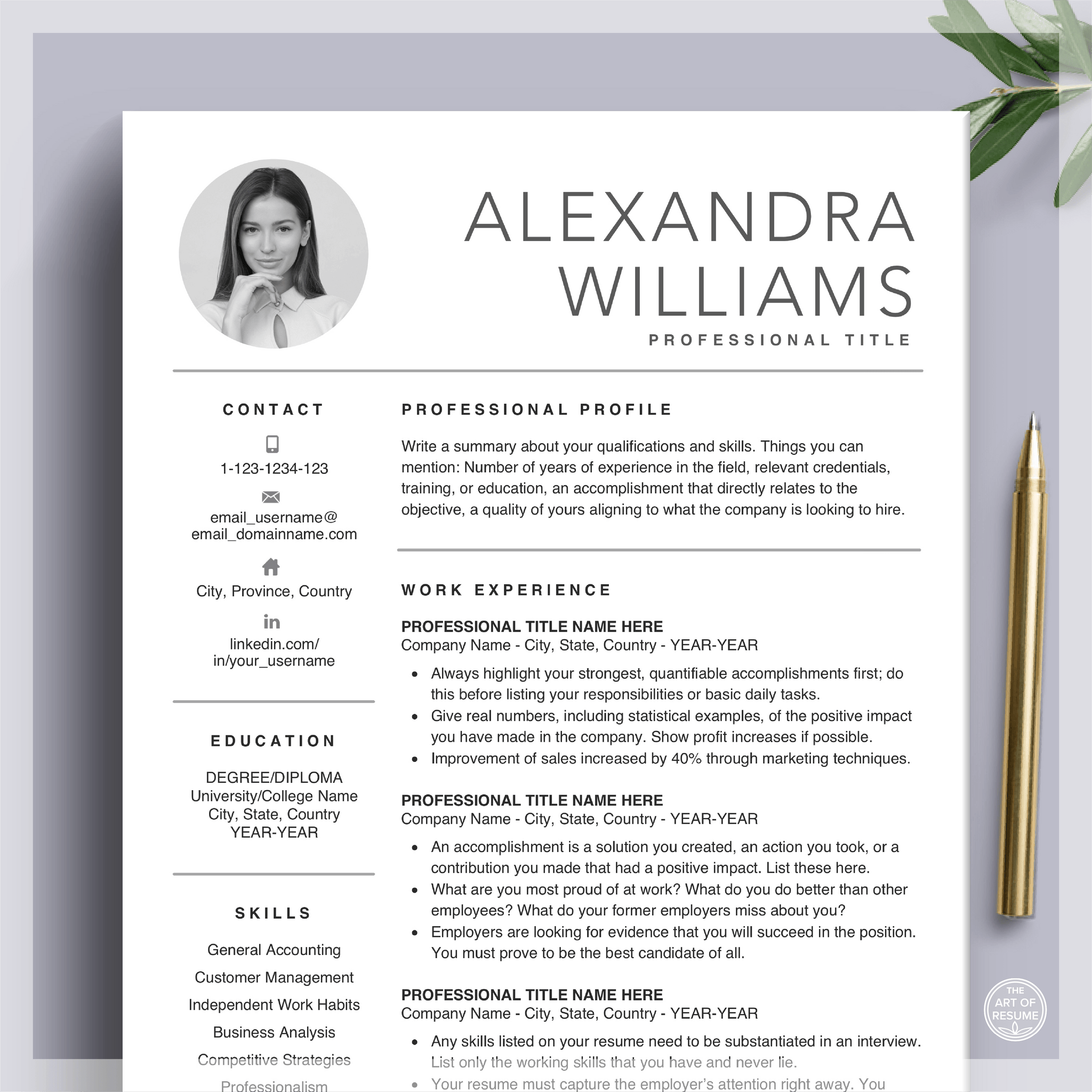 Free Resume Template with Headshot Photo and Cover Letter – The Art of ...