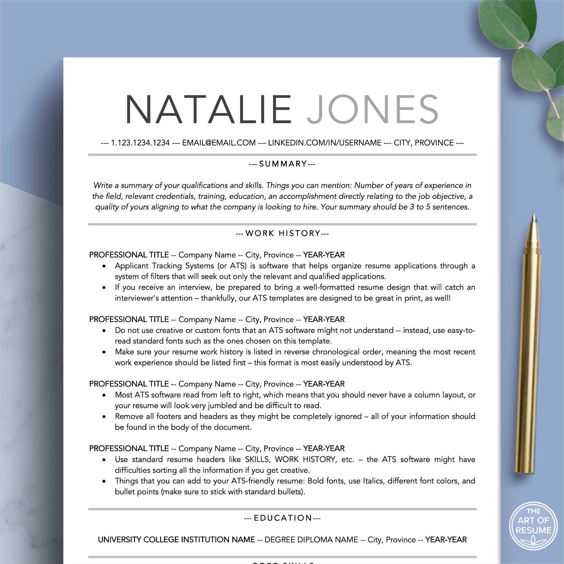 ATS-Friendly Resume | Modern CV Template | FREE Resume Guide - The Art of Resume