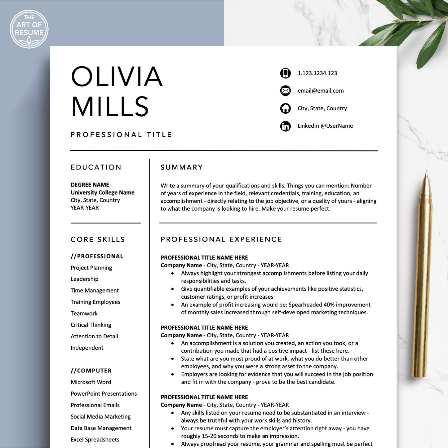 The Art of Resume Templates | Professional Simple Resume CV Design Template Bundle