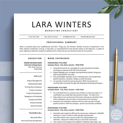 The Art of Resume Templates |  Professional Minimalist Resume CV Template | Curriculum Vitae for Apple Pages, Microsoft Word, Mac, PC