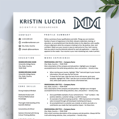 The Art of Resume Templates | Scientist, Biochemist, Lab Researcher, Student, DNA Helix Resume CV Design Template Maker, Instant Download Bundle for Apple Pages and Microsoft Word, Mac and PC Resume CV Template | Curriculum Vitae for Apple Pages, Microsoft Word, Mac, PC