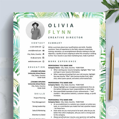 The Art of Resume Templates | Creative Tropical Green Resume CV Design Template Maker, Download for Apple Pages and Microsoft Word, Mac and PC Resume CV Template | Curriculum Vitae for Apple Pages, Microsoft Word, Mac, PC