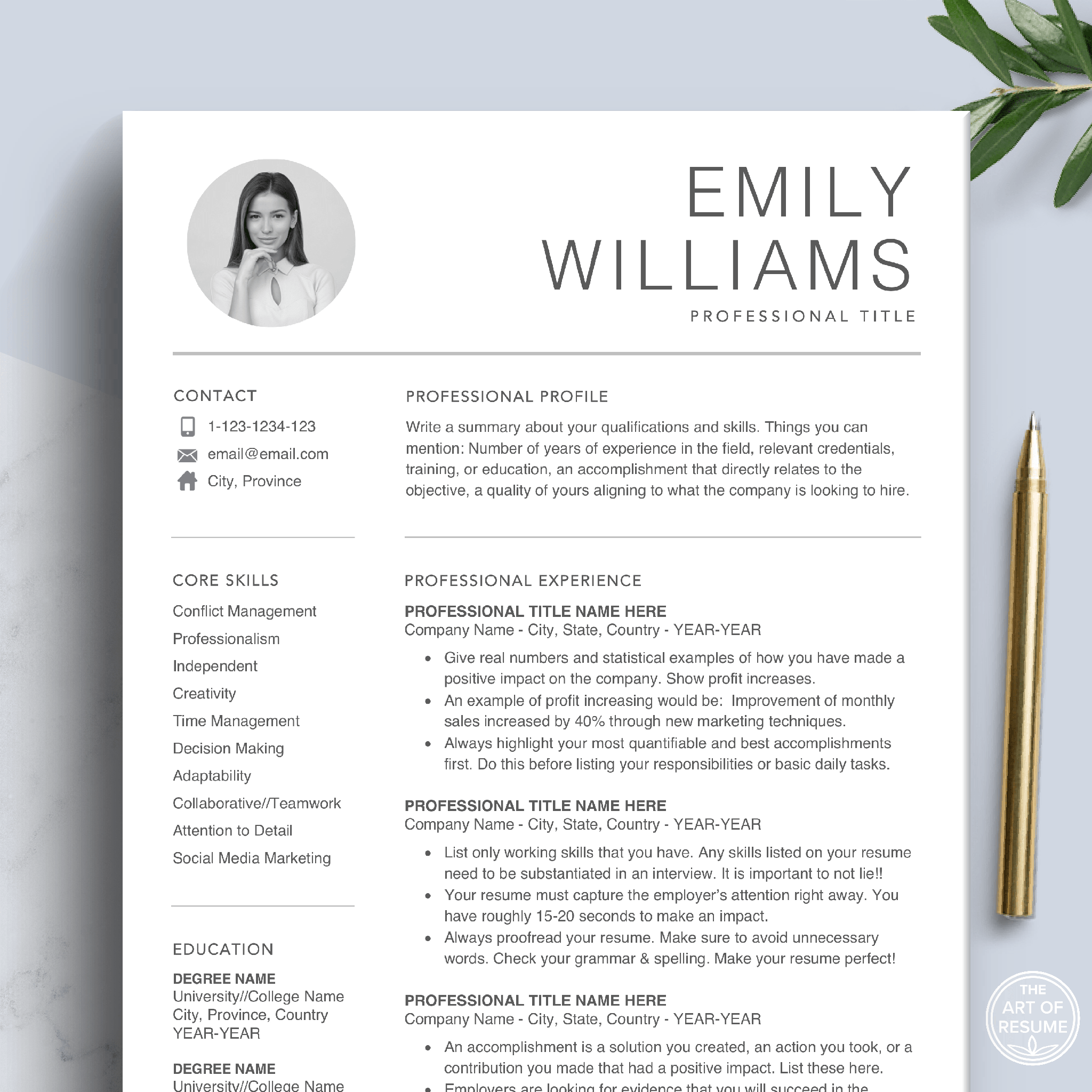 Simple Resume with Photo Insert | Professional Resume Templates – The ...